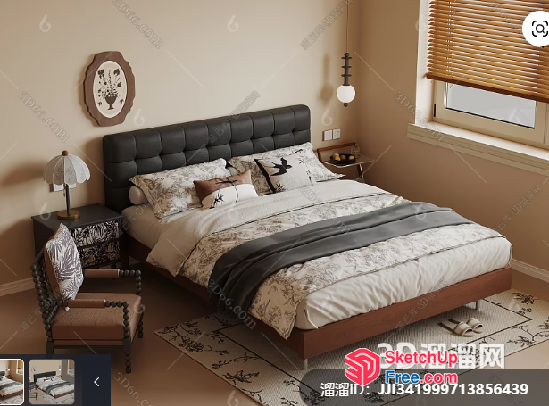 Minimalist Style Bedroom With European Style Bed And Nightstands 3D SketchUp File