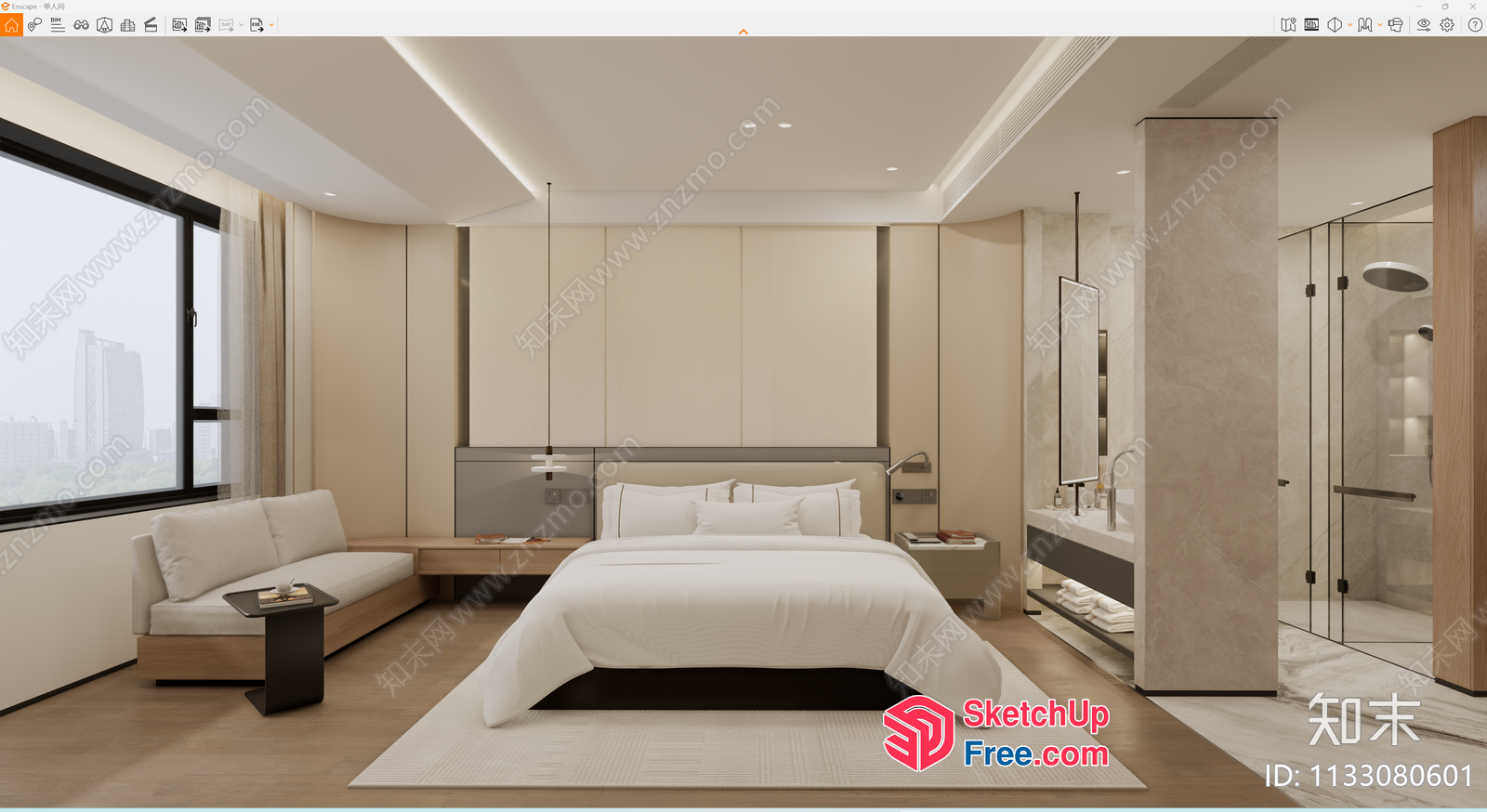 Minimalist Bedroom With White Bedding And Neutral Tones 3D SketchUp File