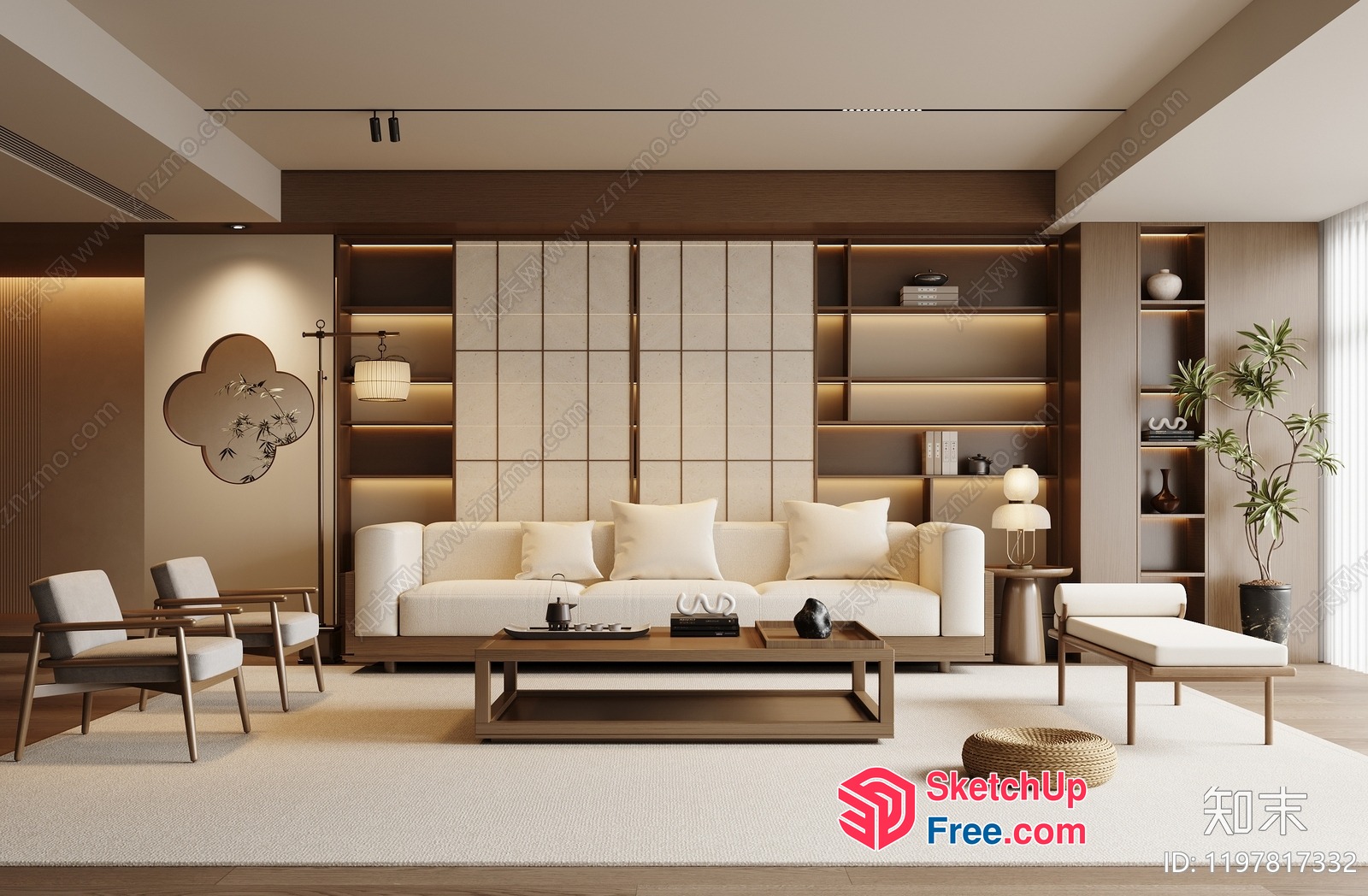 Elegant Japanese-Inspired Living Room 3D SketchUp File
