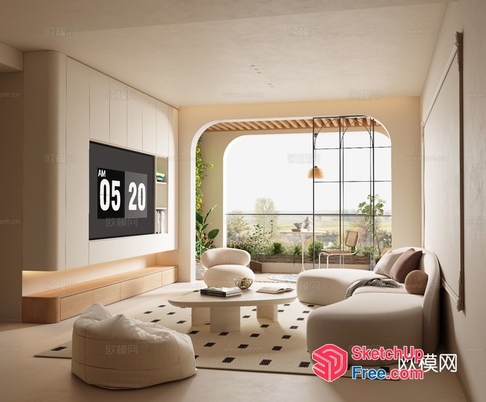 Elegant Living Room With Modern Tv And Minimalist Furniture 3D SketchUp File