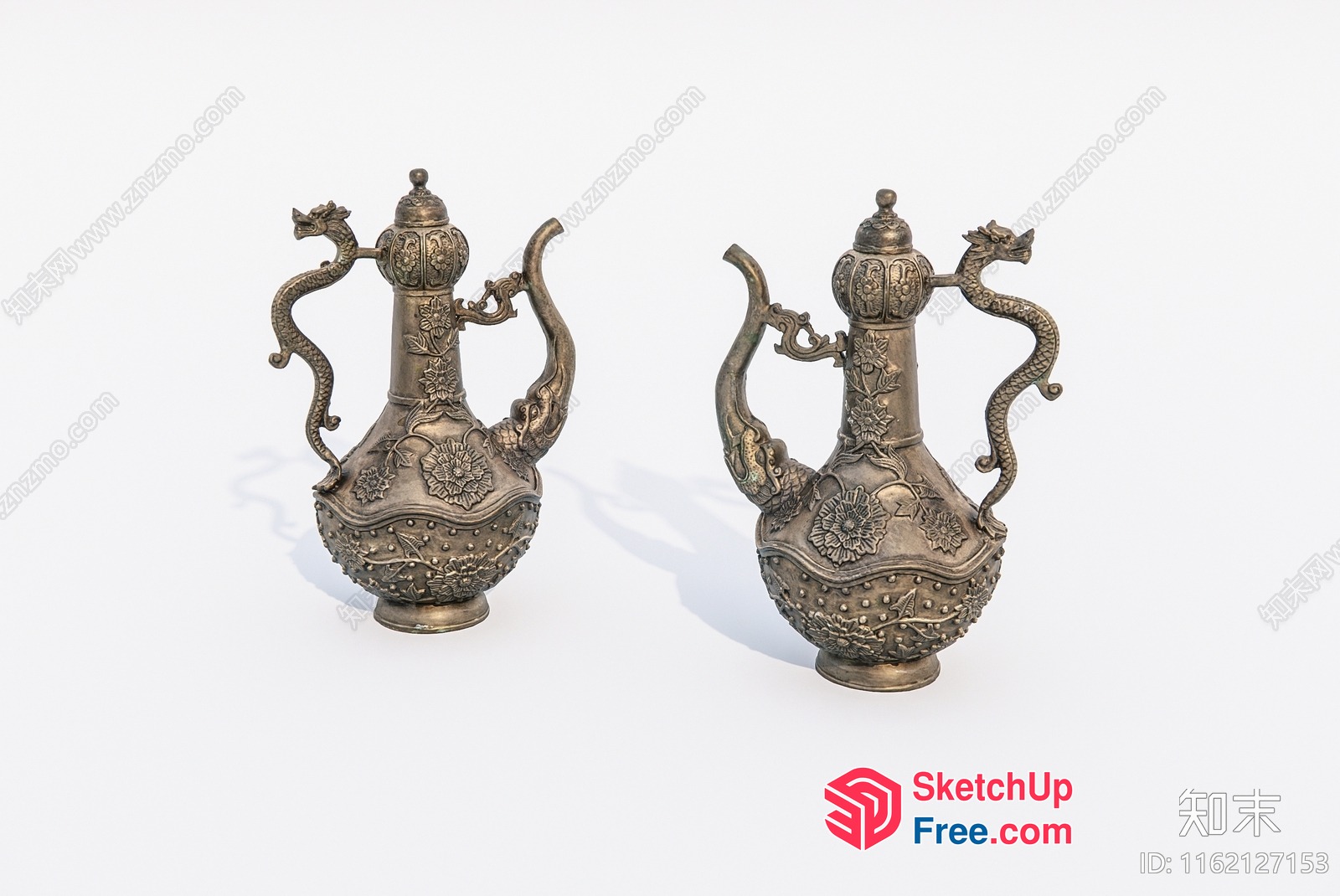 Ornate Antique Chinese Ewer With Dragon Handles 3D SketchUp File