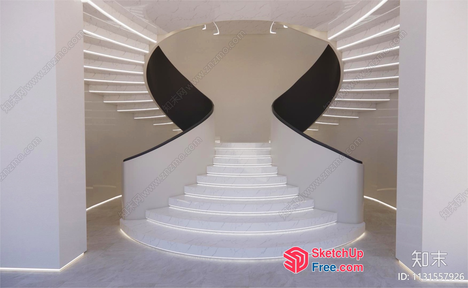 Elegant White Marble Staircase With Black Accents 3D SketchUp File