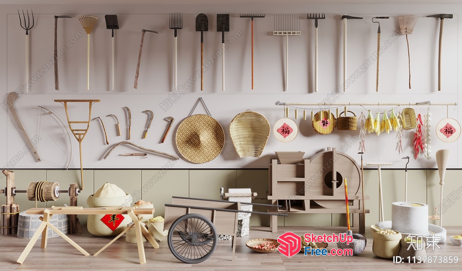 Traditional Asian Village Tools And Decorations 3D SketchUp File