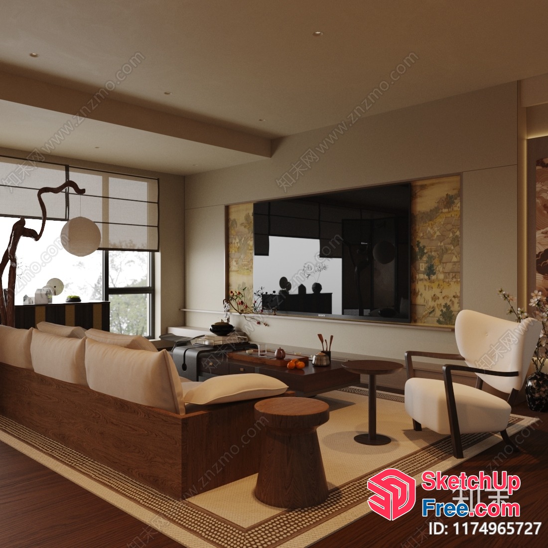 Elegant Living Room With Modern Furniture And Decor 3D SketchUp File