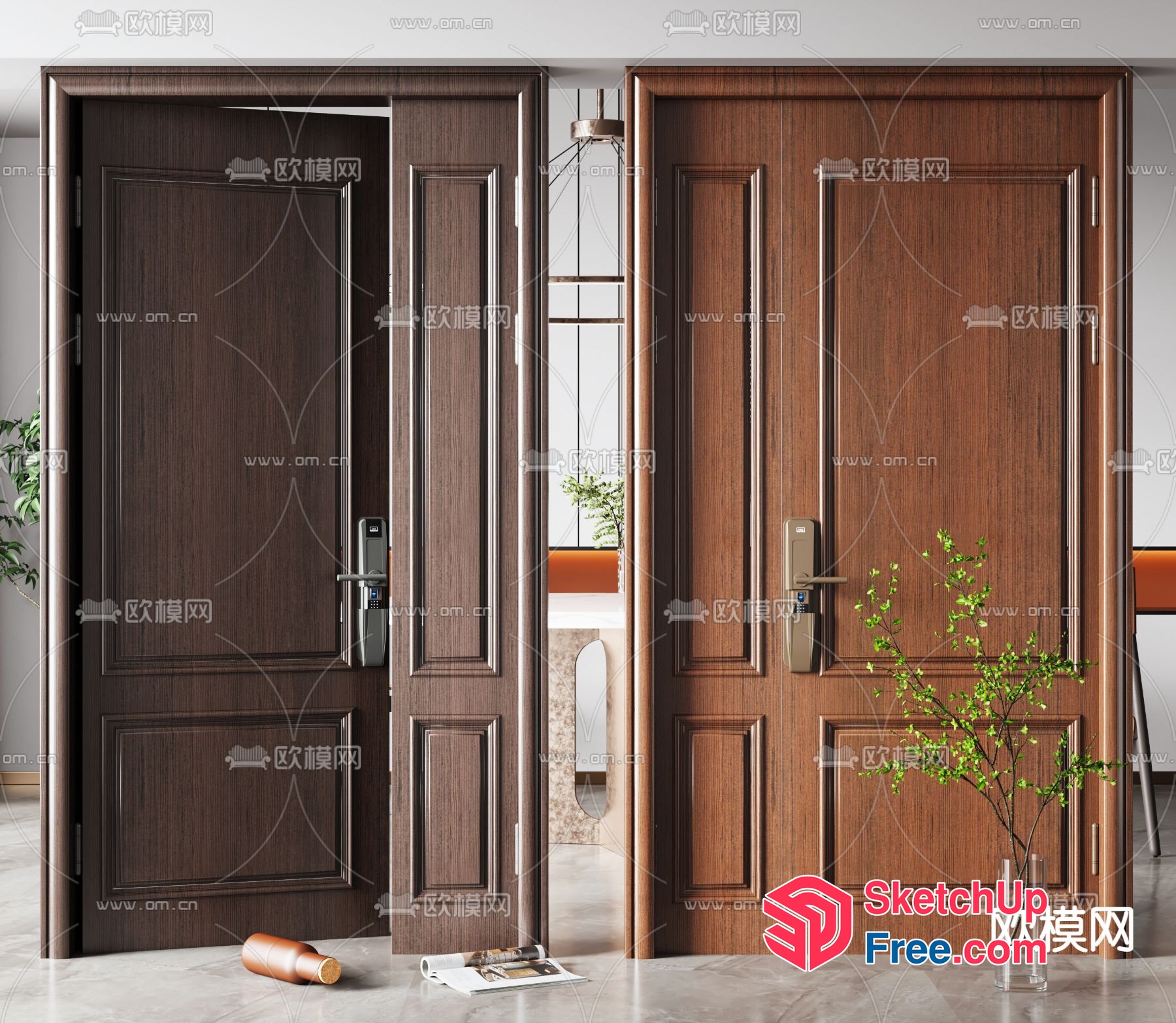 Two Wooden Doors With Modern Hardware 3D SketchUp File