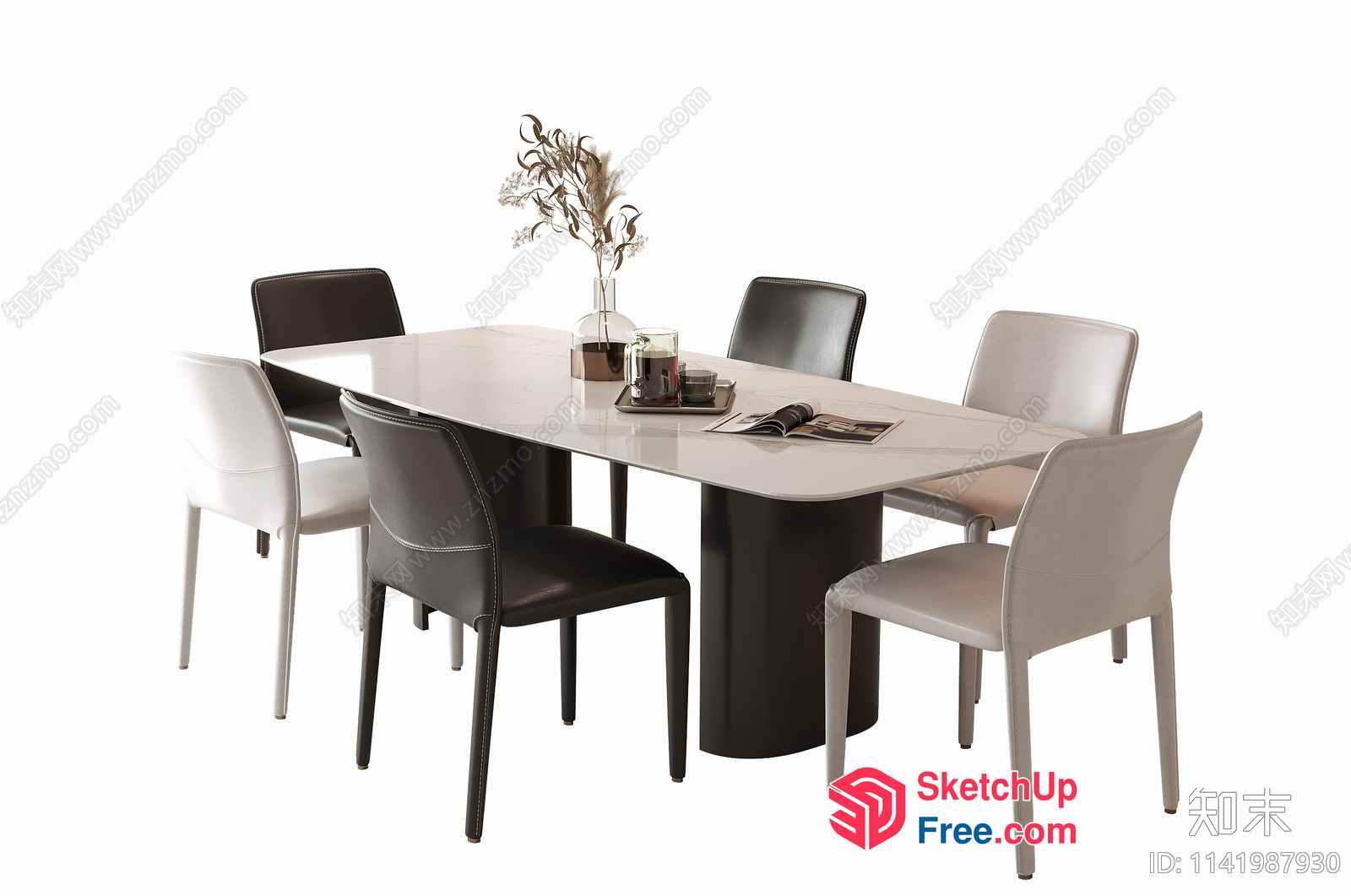 Elegant Dining Table With Chairs In Modern Style 3D SketchUp File