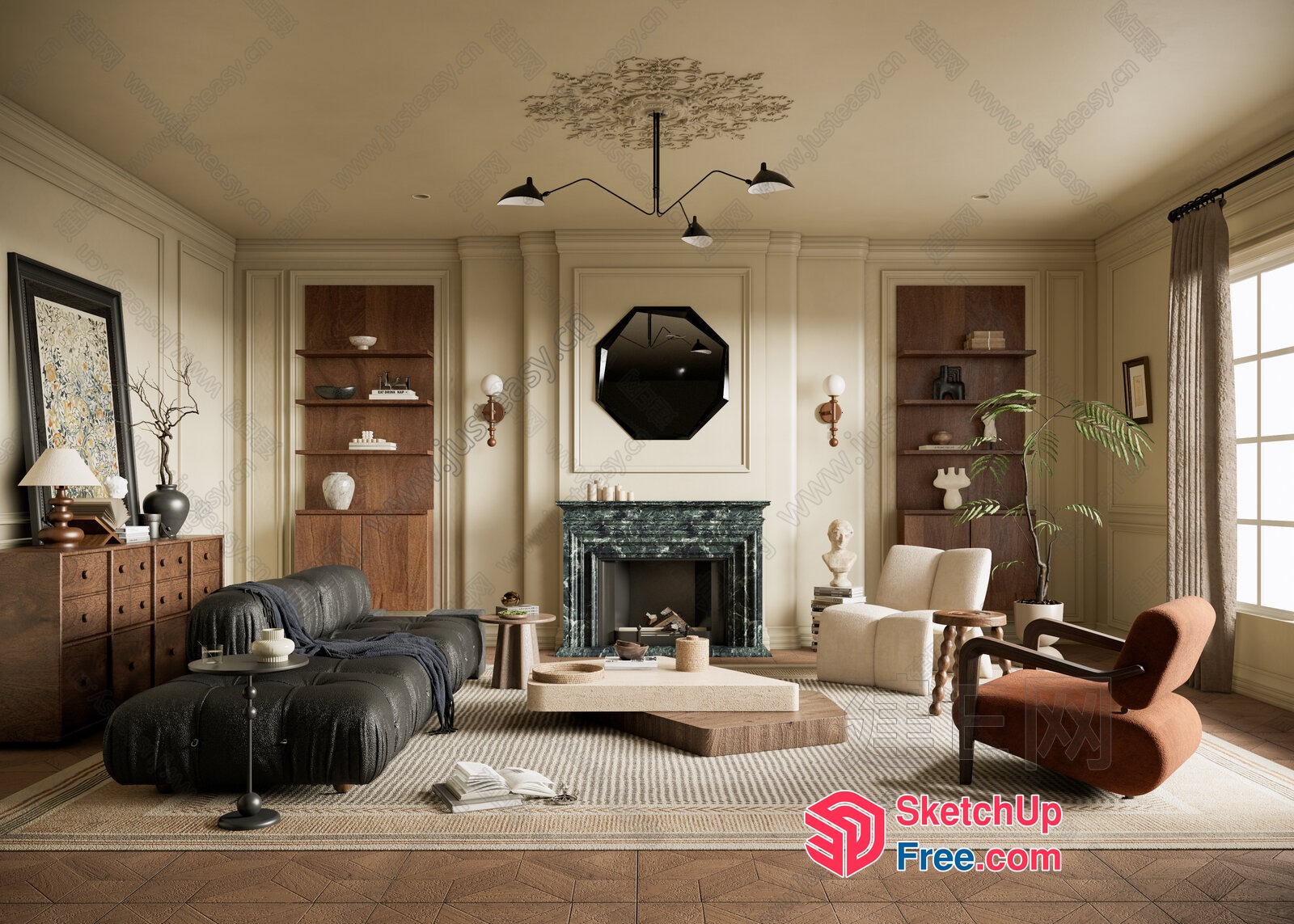 Modern Living Room With Eclectic Furniture And Fireplace 3D SketchUp File