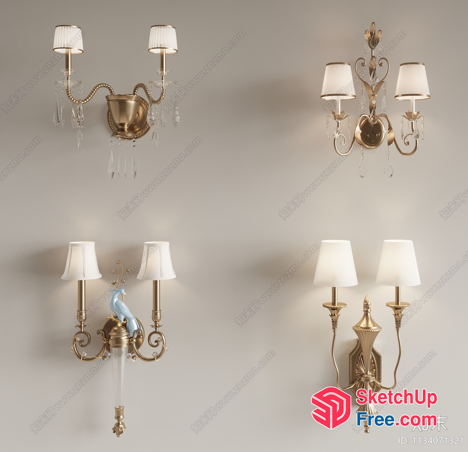 Elegant Gold Sconce Lighting Fixtures 3D SketchUp File