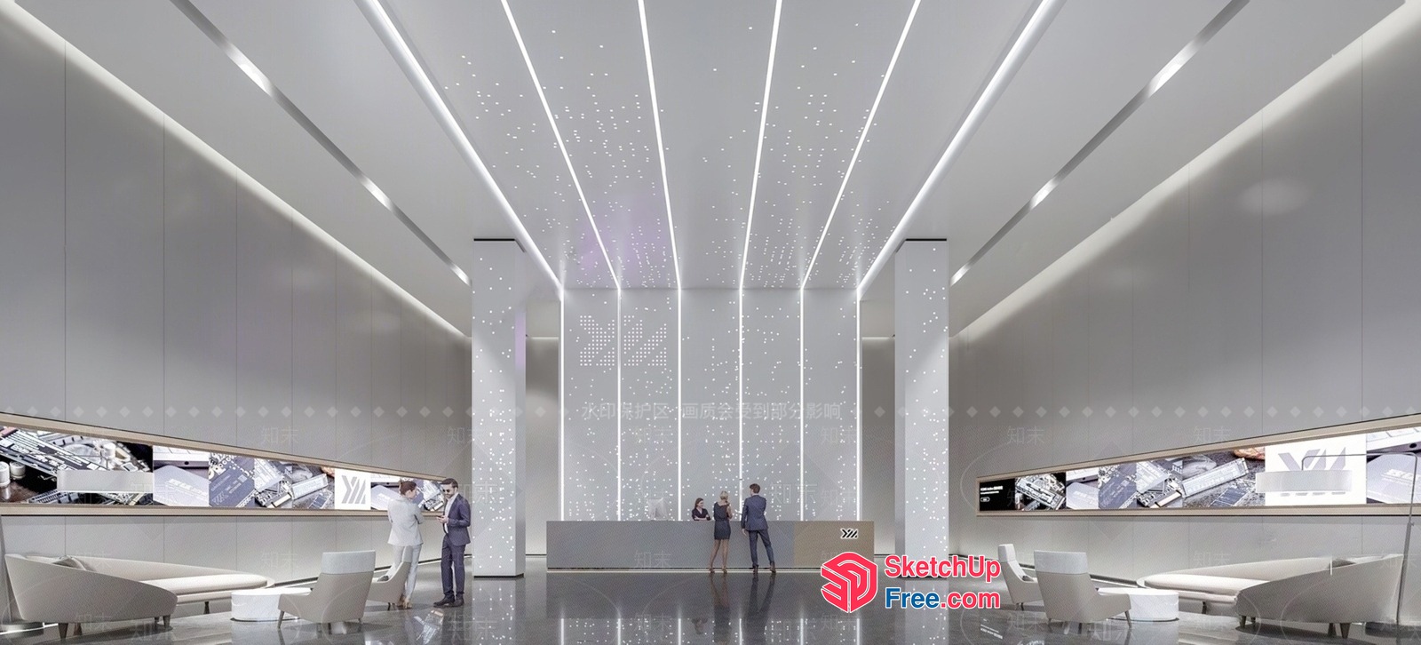 Modern Office Space With Sleek White Interior 3D SketchUp File