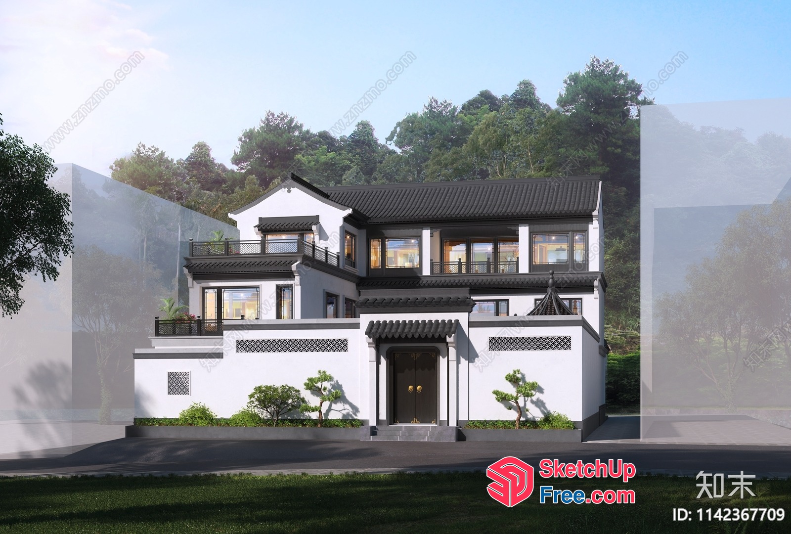 Traditional Chinese-Style Villa With Balconies And Stairs 3D SketchUp File