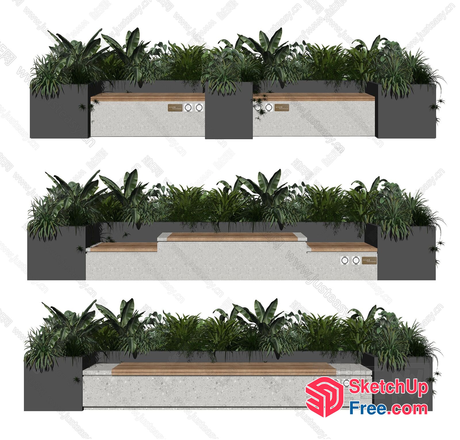 Modern Outdoor Seating Area With Greenery And Wood Accents 3D SketchUp File