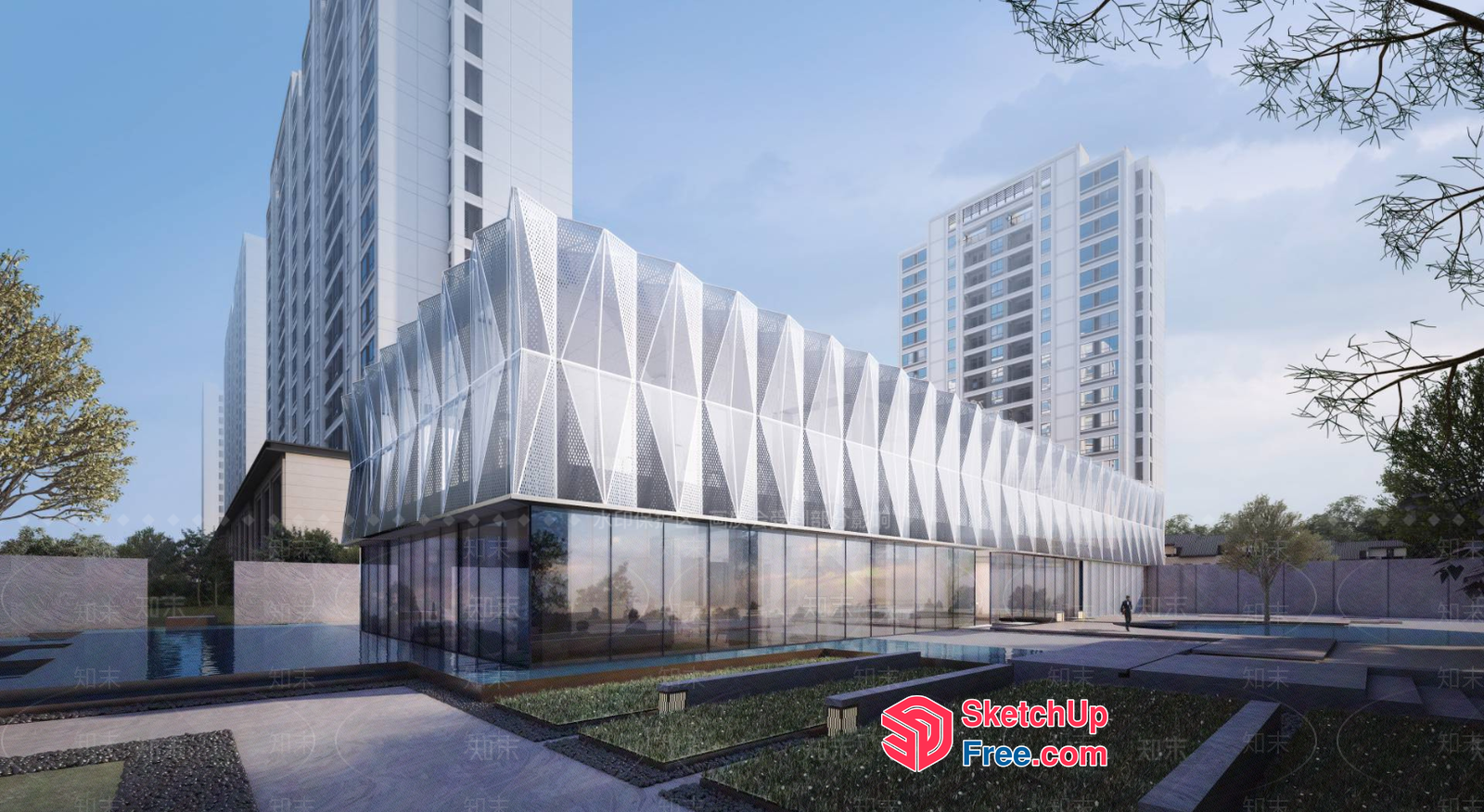 Modern Glass Curtain Wall Building 3D SketchUp File