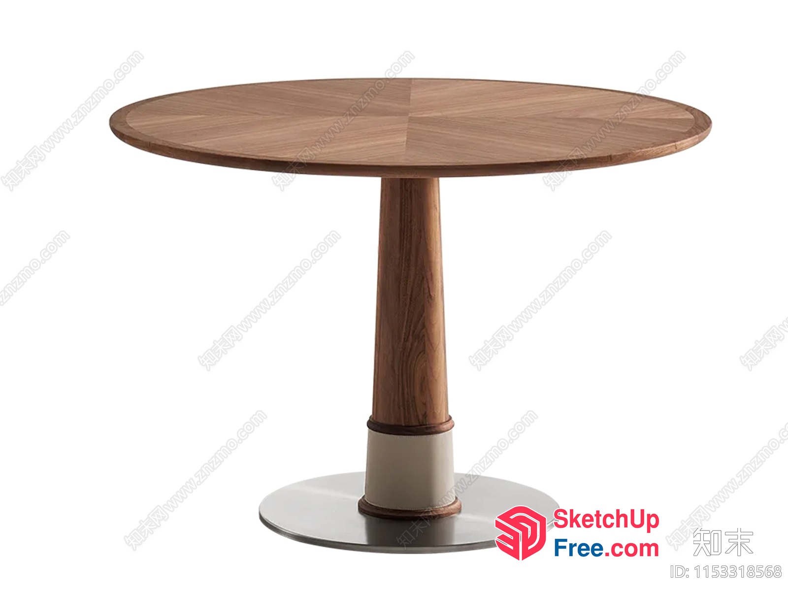 Modern Wooden Round Dining Table With Metal Base 3D SketchUp File