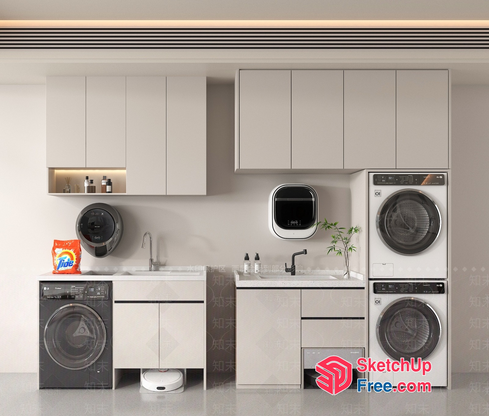 Modern Laundry Room With Compact Appliances And Storage 3D SketchUp File