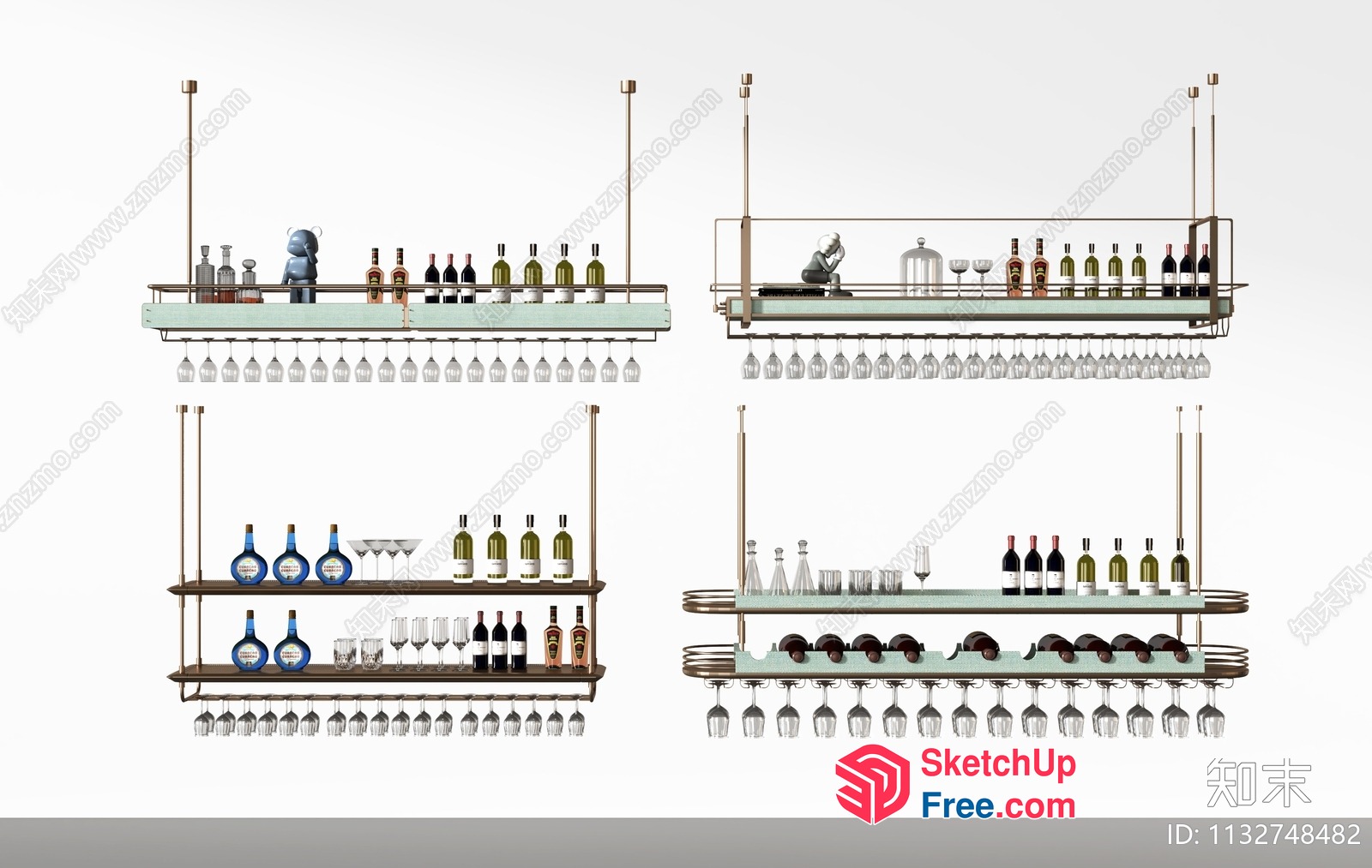 Modern Bar Design With Glassware And Wine Bottles 3D SketchUp File