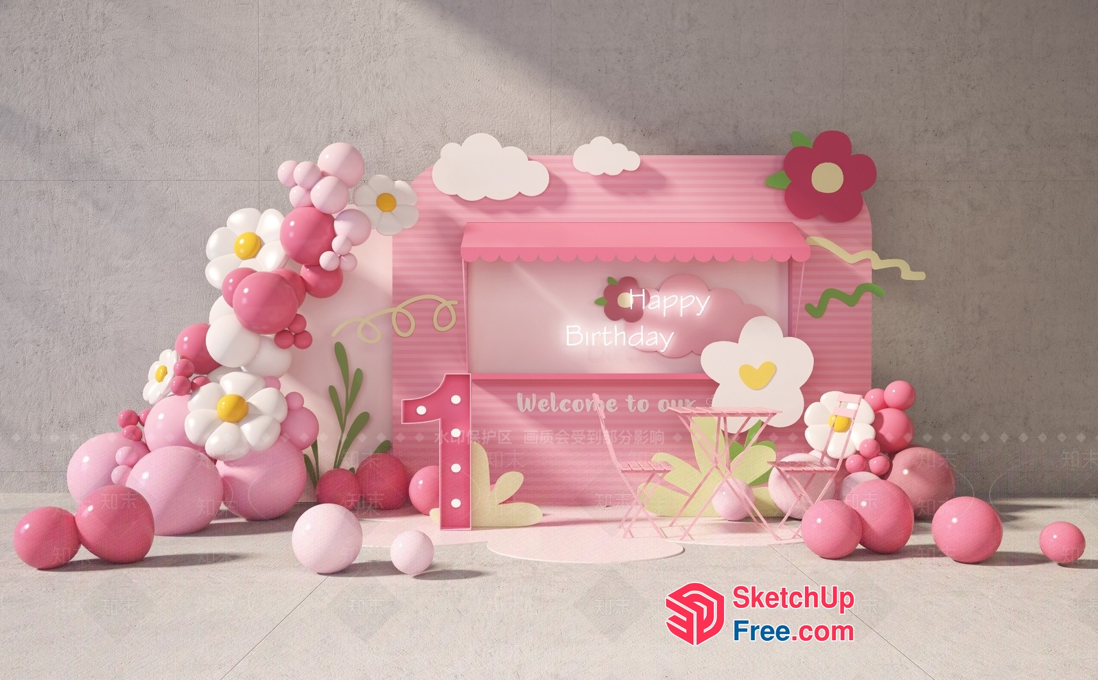 Vibrant Pink Floral Celebration 3D SketchUp File