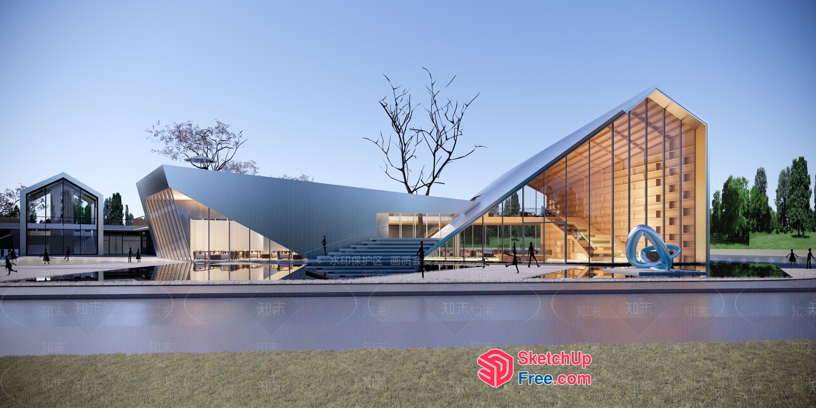 Modern Glass And Wood Building Exterior 3D SketchUp File
