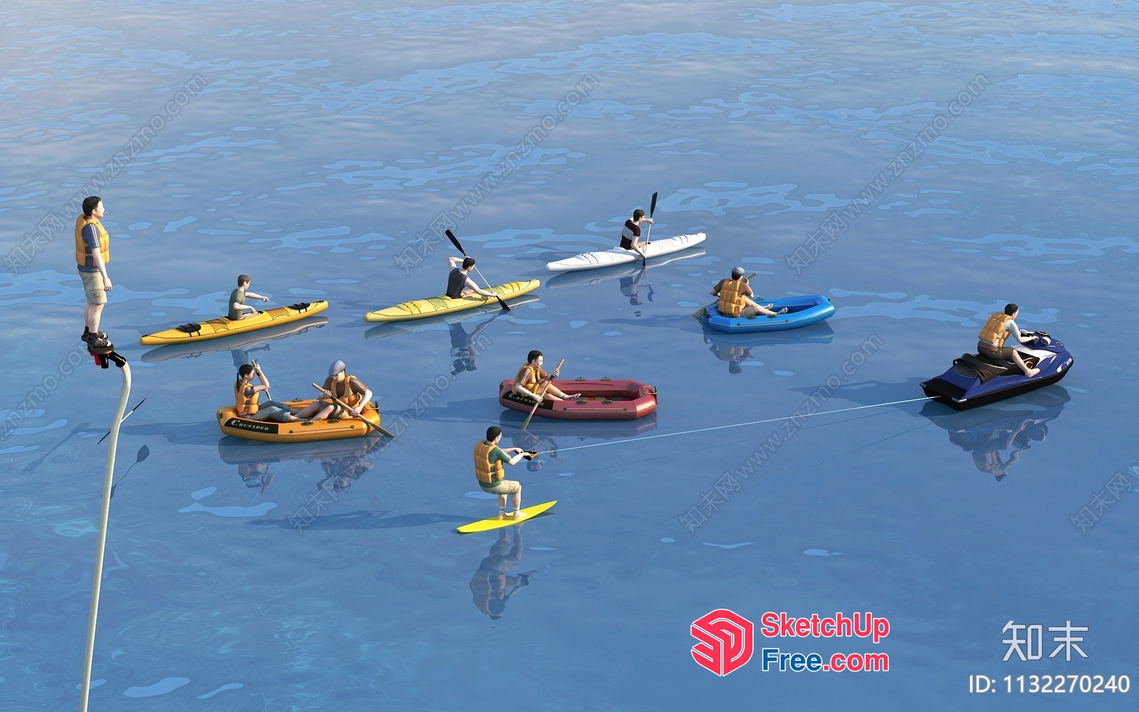 People In Various Boats On A Body Of Water 3D SketchUp File