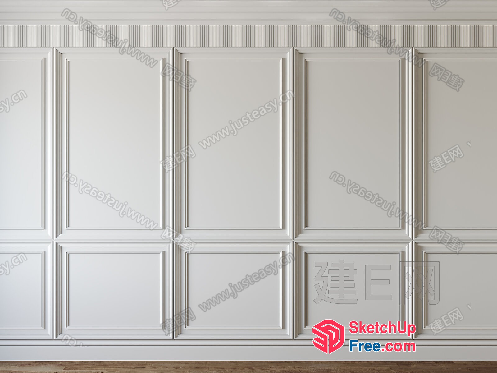 Elegant White Wall Paneling With Ornate Trim 3D SketchUp File