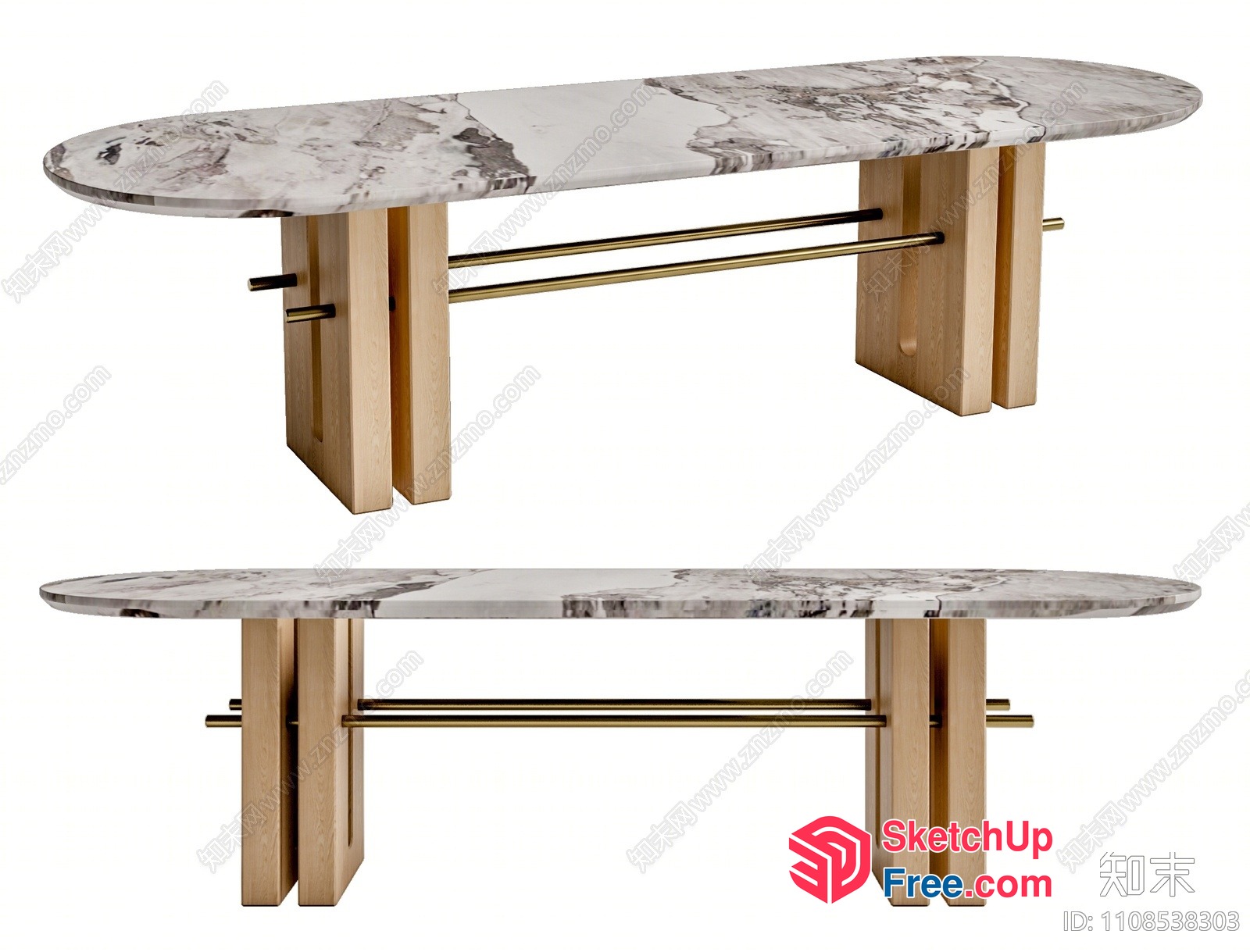 Modern Marble Table With Elegant Wooden Legs 3D SketchUp File