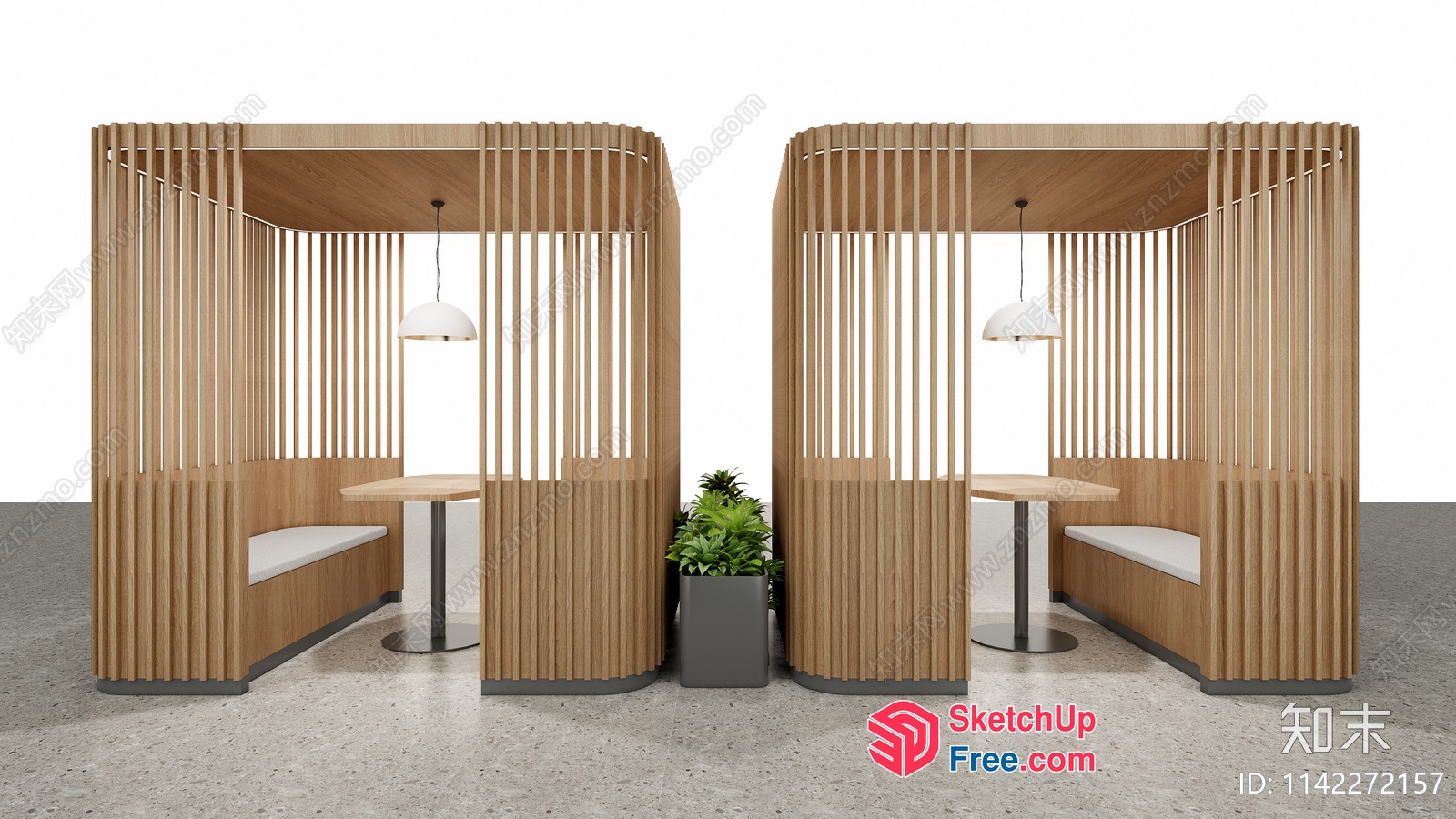 Wooden Partitioned Seating Area 3D SketchUp File