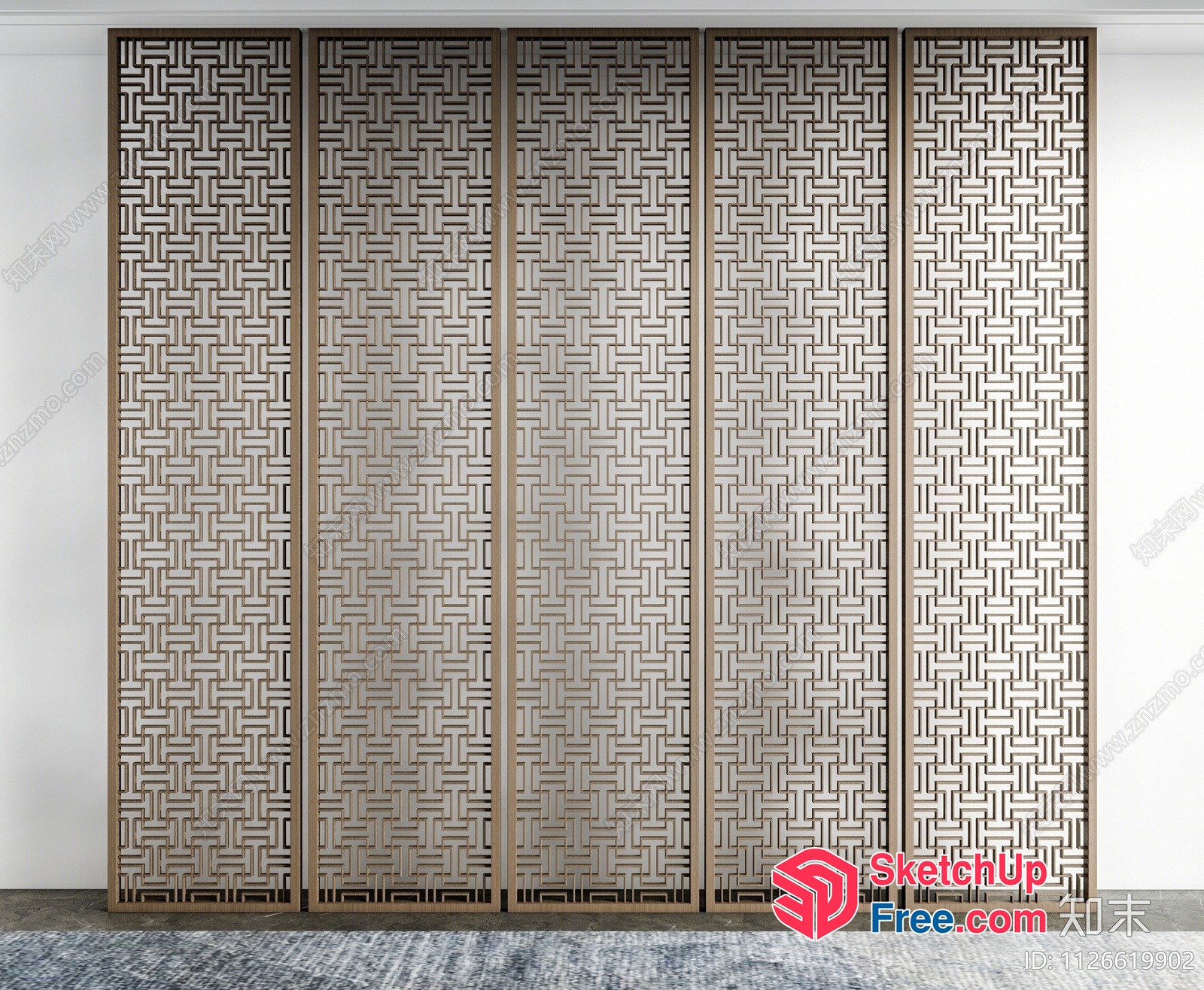 Wooden Partition Screen With Geometric Pattern 3D SketchUp File