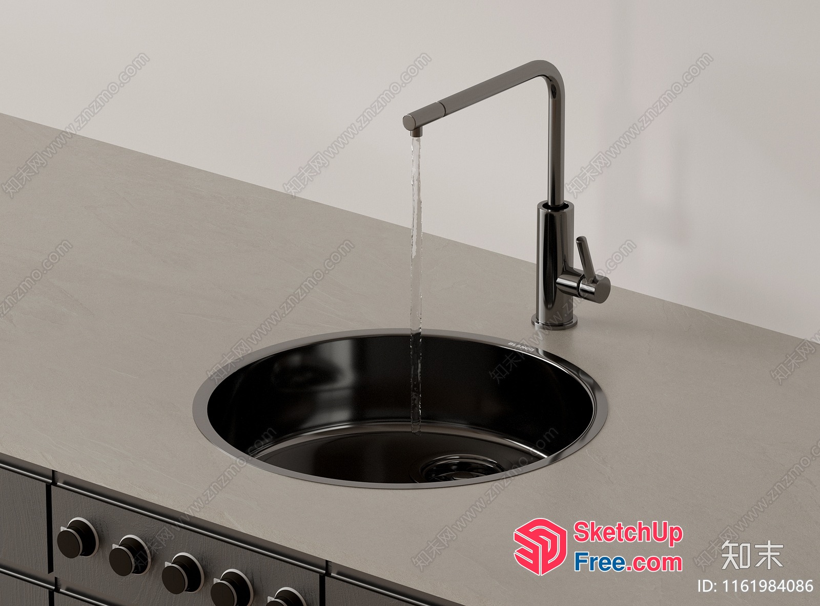 Modern Kitchen Sink With Faucet And Water Flow 3D SketchUp File