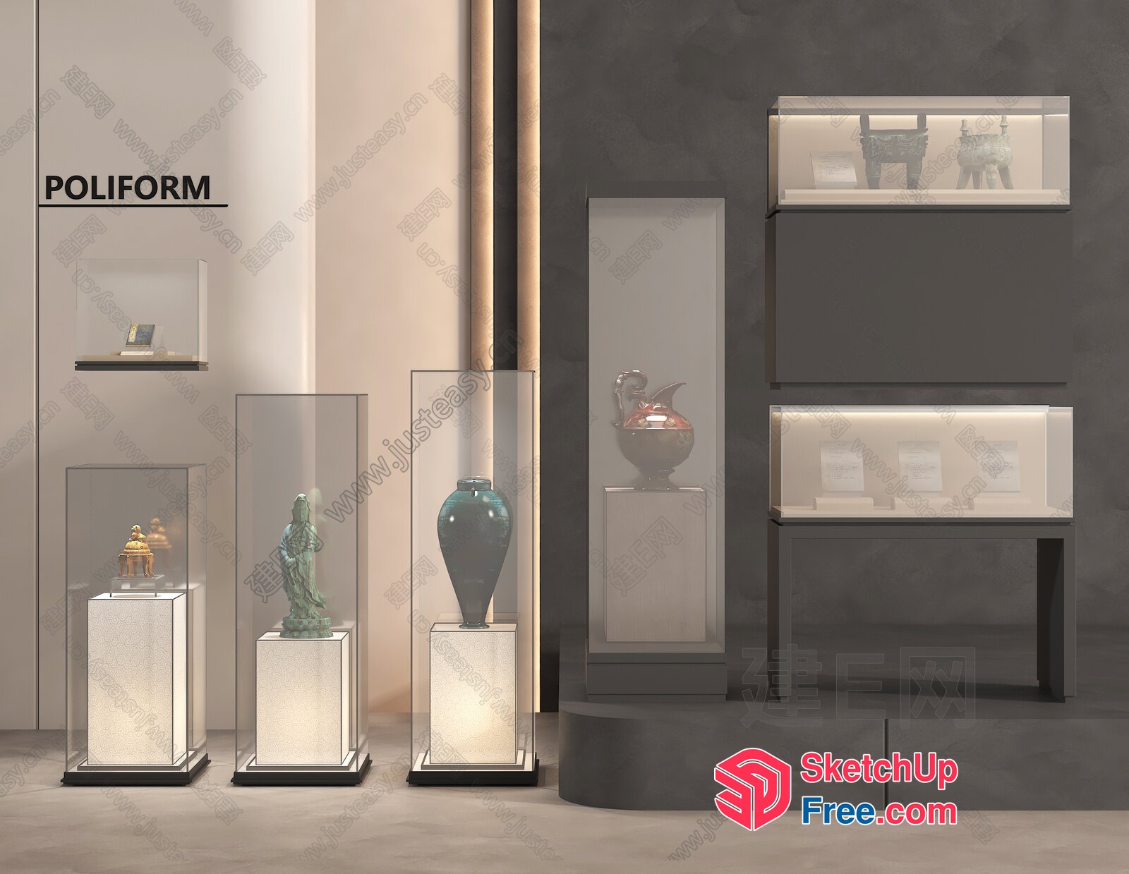 Display Of Artifacts In Glass Cases 3D SketchUp File