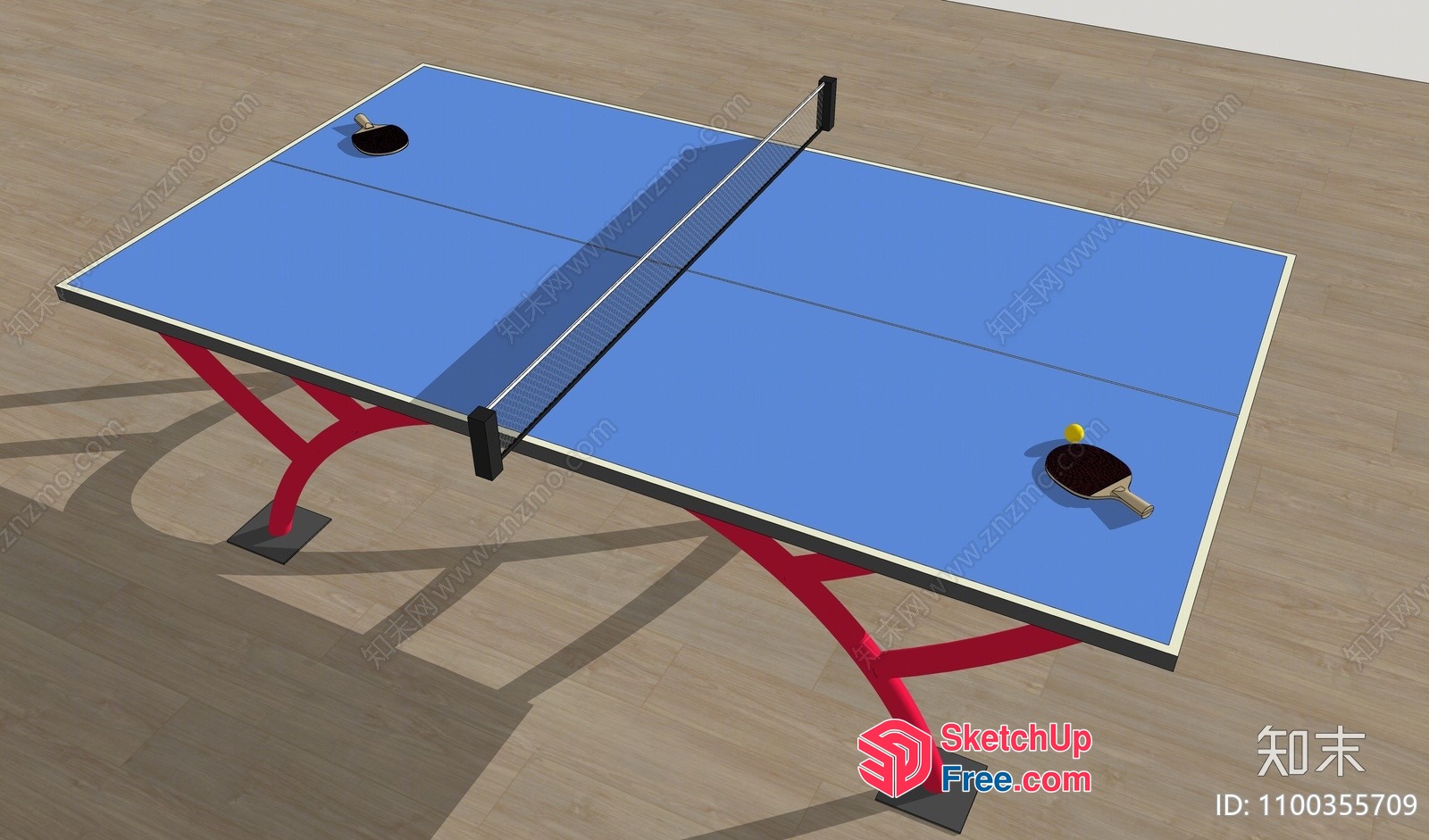 Table Tennis Table With Paddles And Net 3D SketchUp File