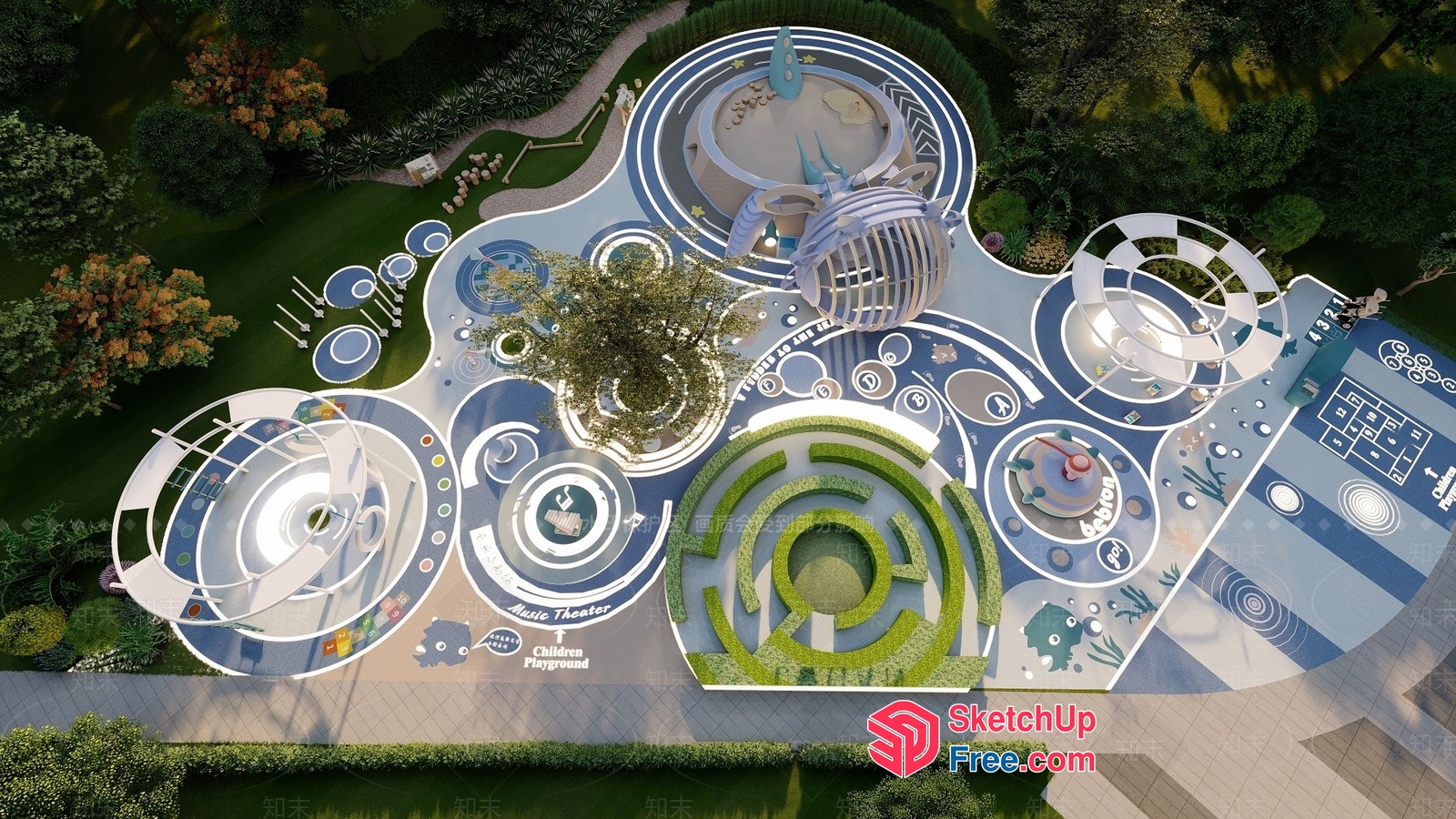 Futuristic Children'S Playground With Space Capsule And Maze 3D SketchUp File