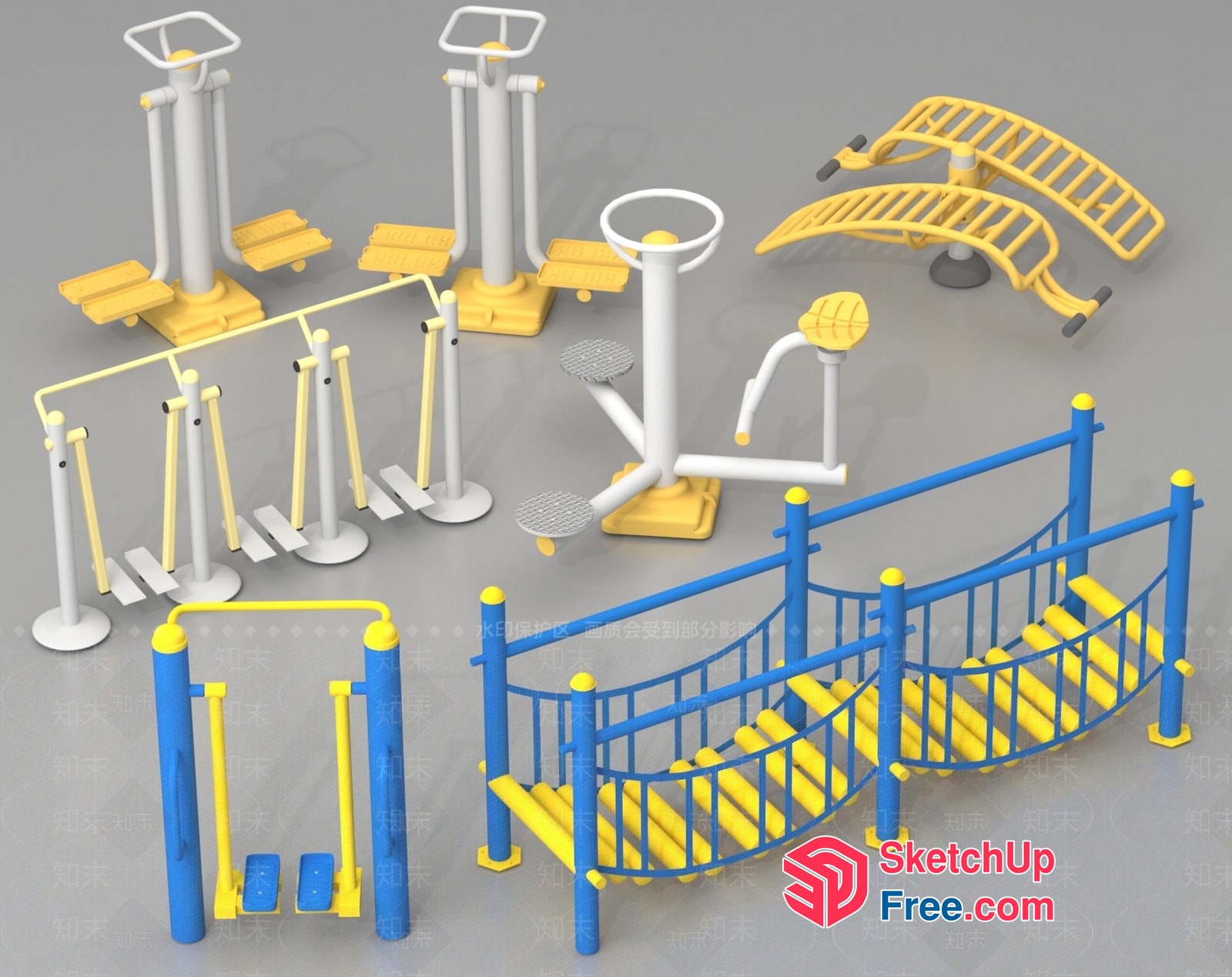 Vibrant Outdoor Exercise Equipment Collection 3D SketchUp File
