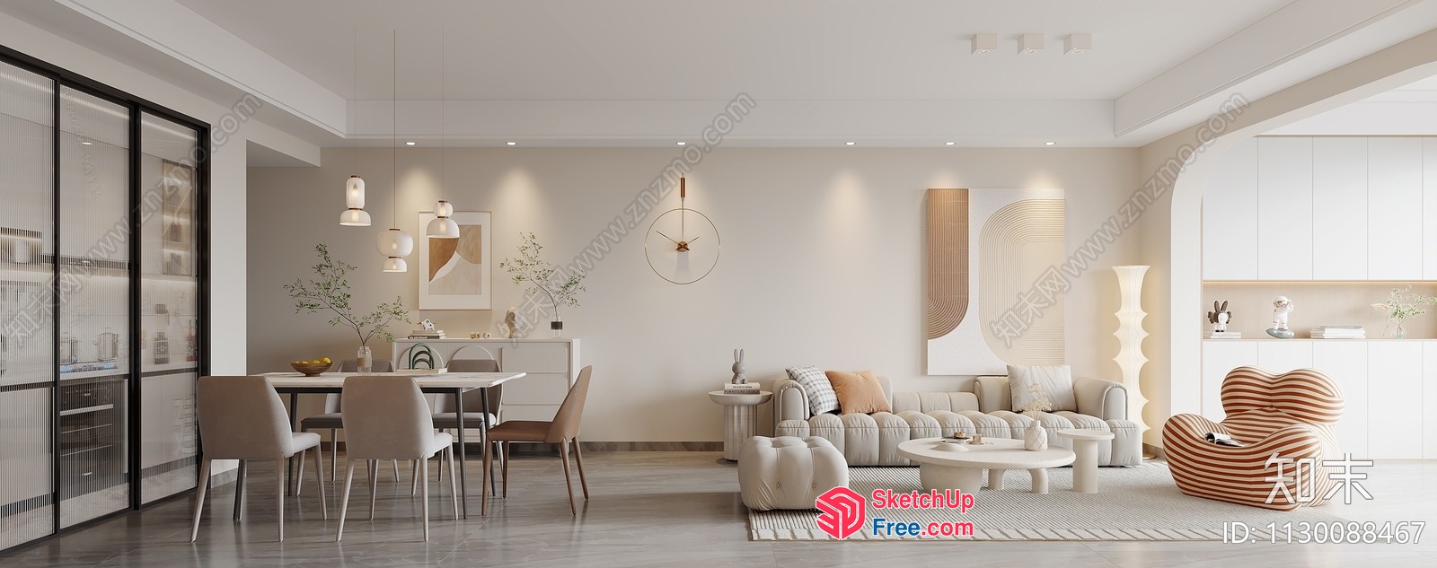 Elegant Minimalist European-Style Living Room And Dining Area 3D SketchUp File