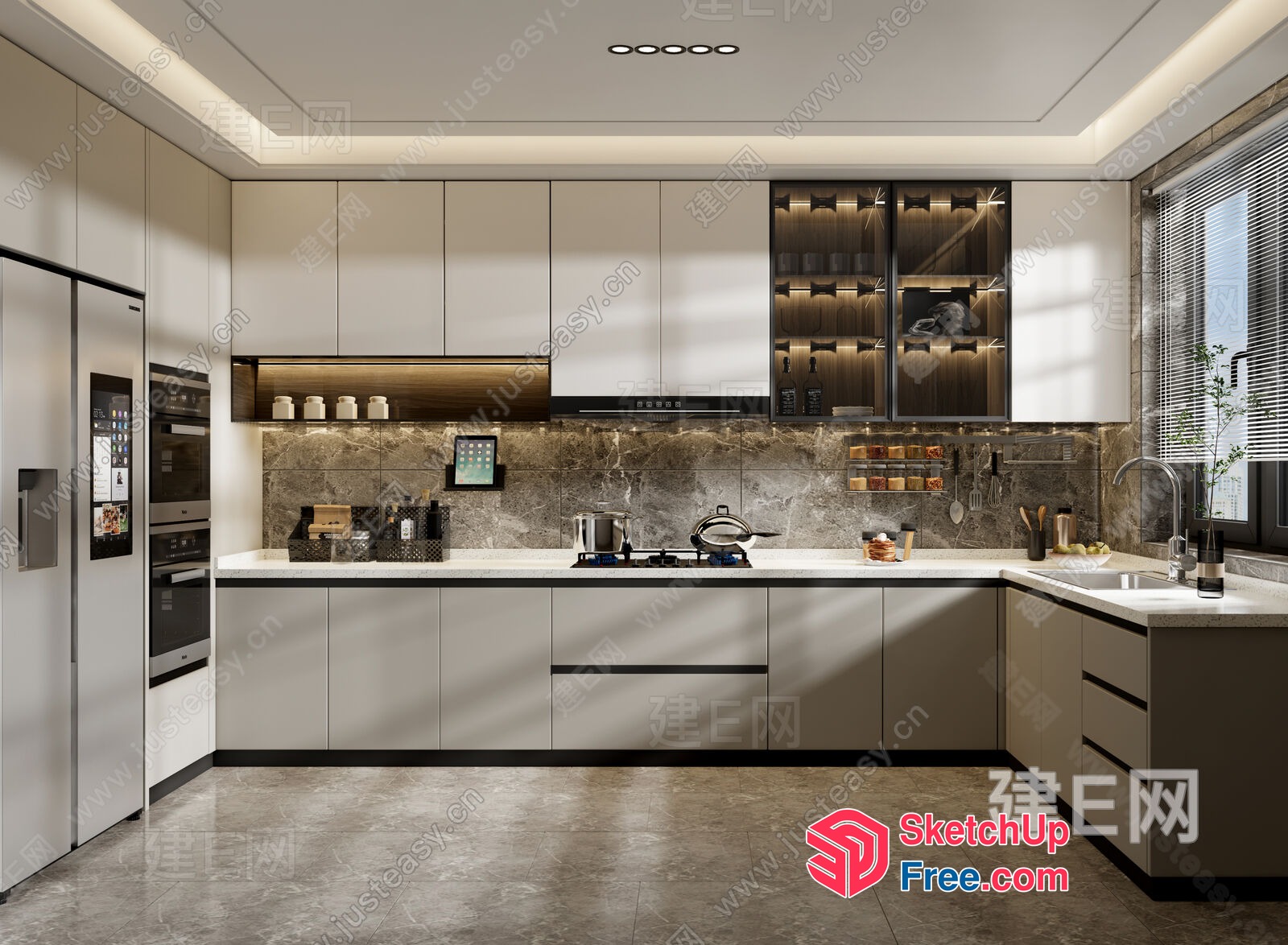 Modern Kitchen With White And Brown Cabinets 3D SketchUp File