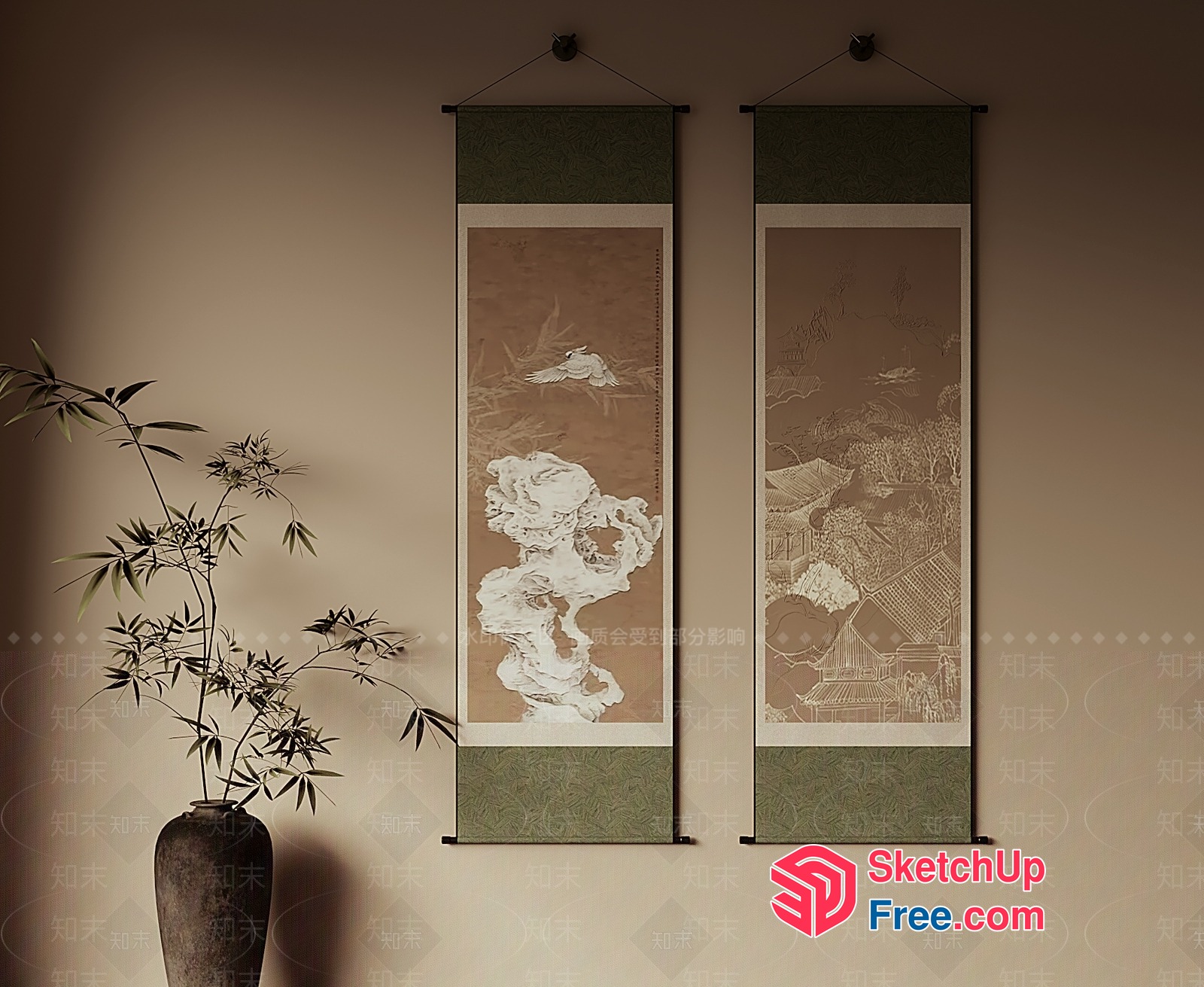 Asian-Inspired Wall Hangings With Traditional Art 3D SketchUp File