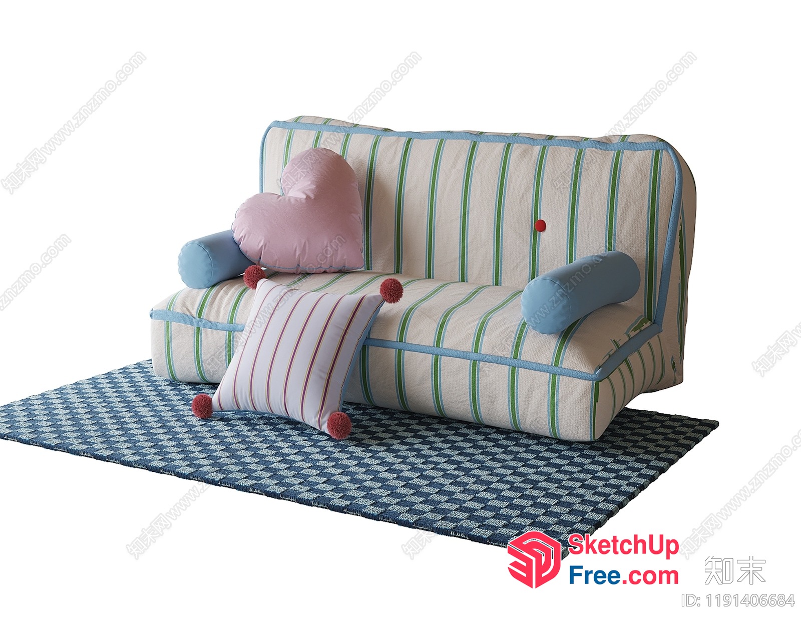 Modern Sofa With Pillows And Blanket 3D SketchUp File