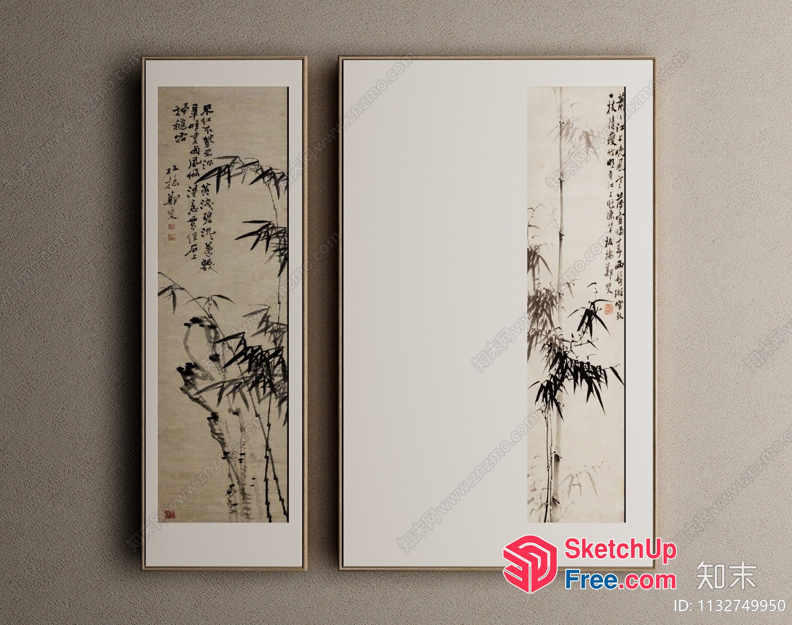 Asian-Inspired Decorative Artwork With Bamboo And Calligraphy 3D SketchUp File