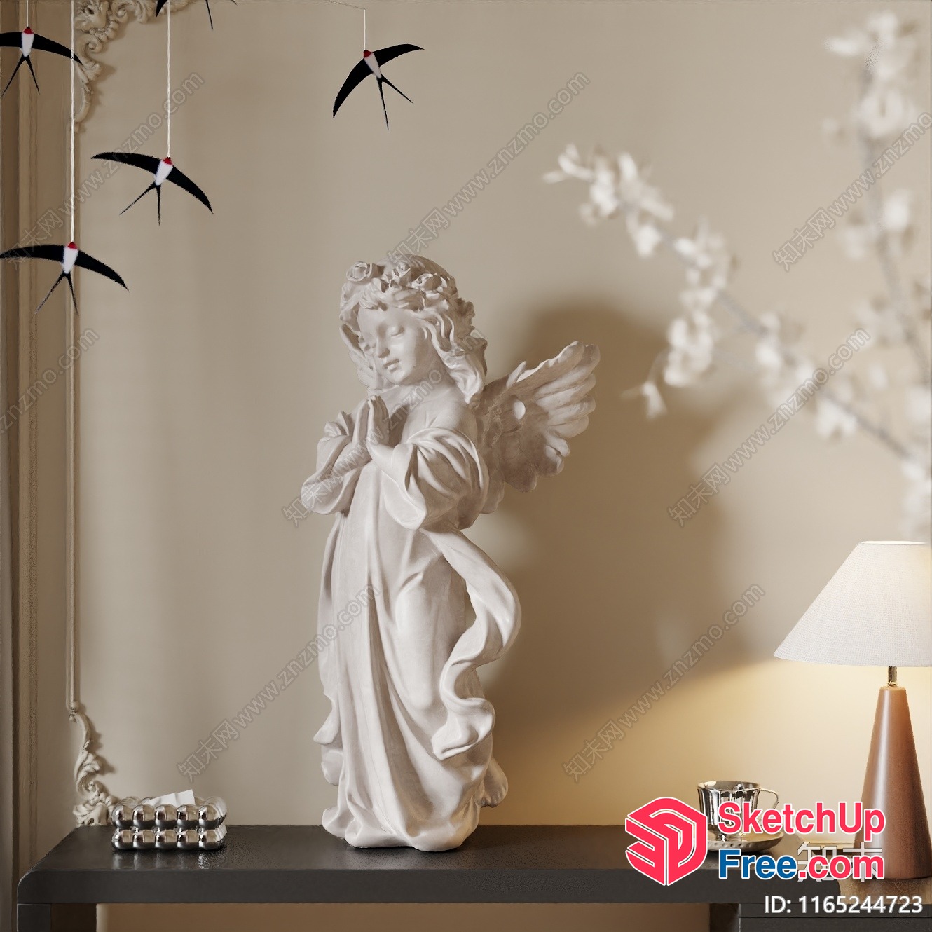 Elegant Angel Statue On A Dark Table 3D SketchUp File