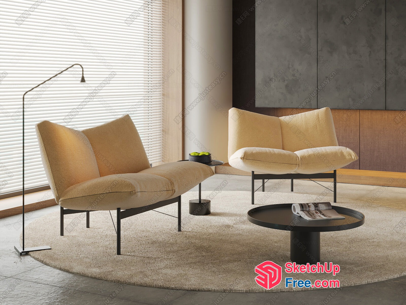 Modern Minimalist Creamy Style Living Room Furniture 3D SketchUp File