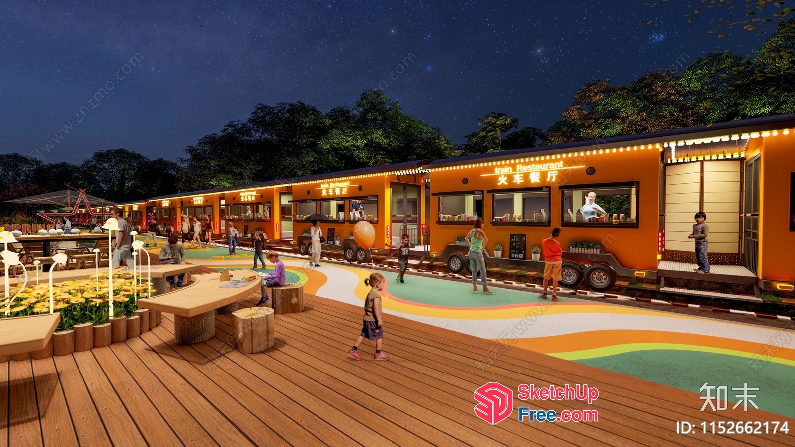 Vibrant Night Market Food Truck Scene 3D SketchUp File