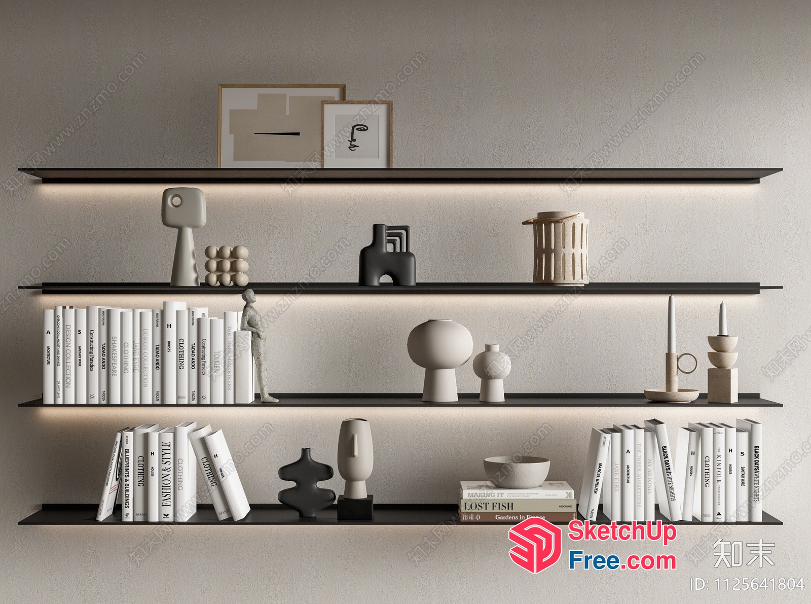 Modern Shelf With Decorative Items And Books 3D SketchUp File
