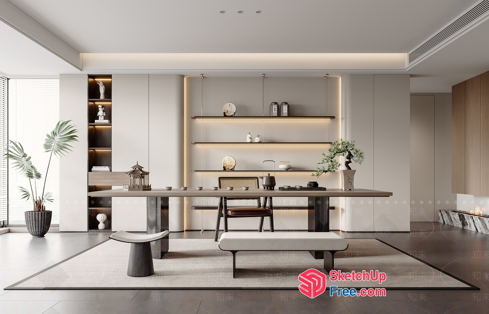 Modern Japanese-Inspired Living Room With Minimalist Style 3D SketchUp File