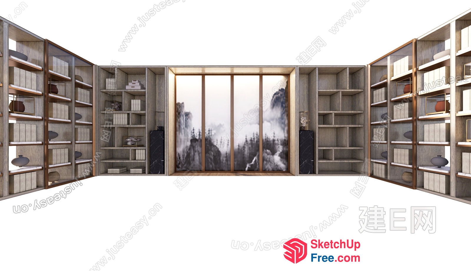 Large Bookcase With Mountain View 3D SketchUp File
