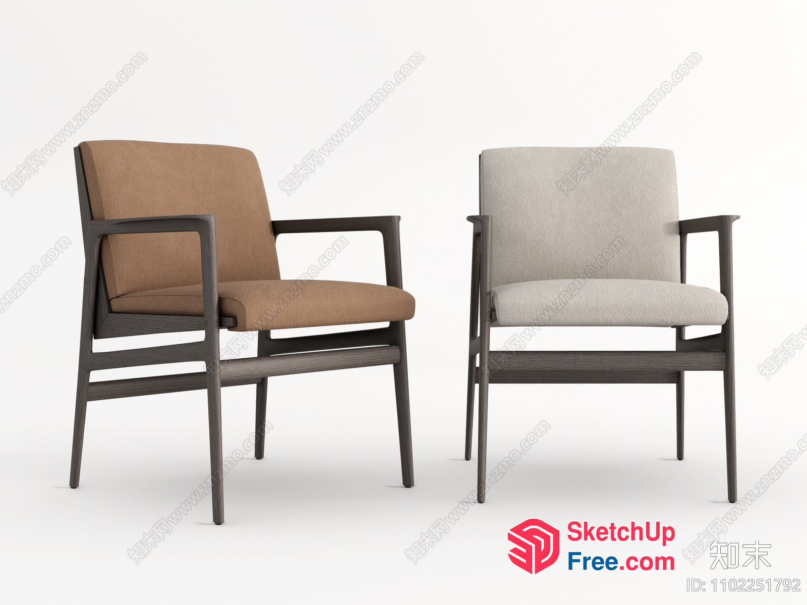 Modern Armchairs With Wooden Frames And Cushioned Seats 3D SketchUp File