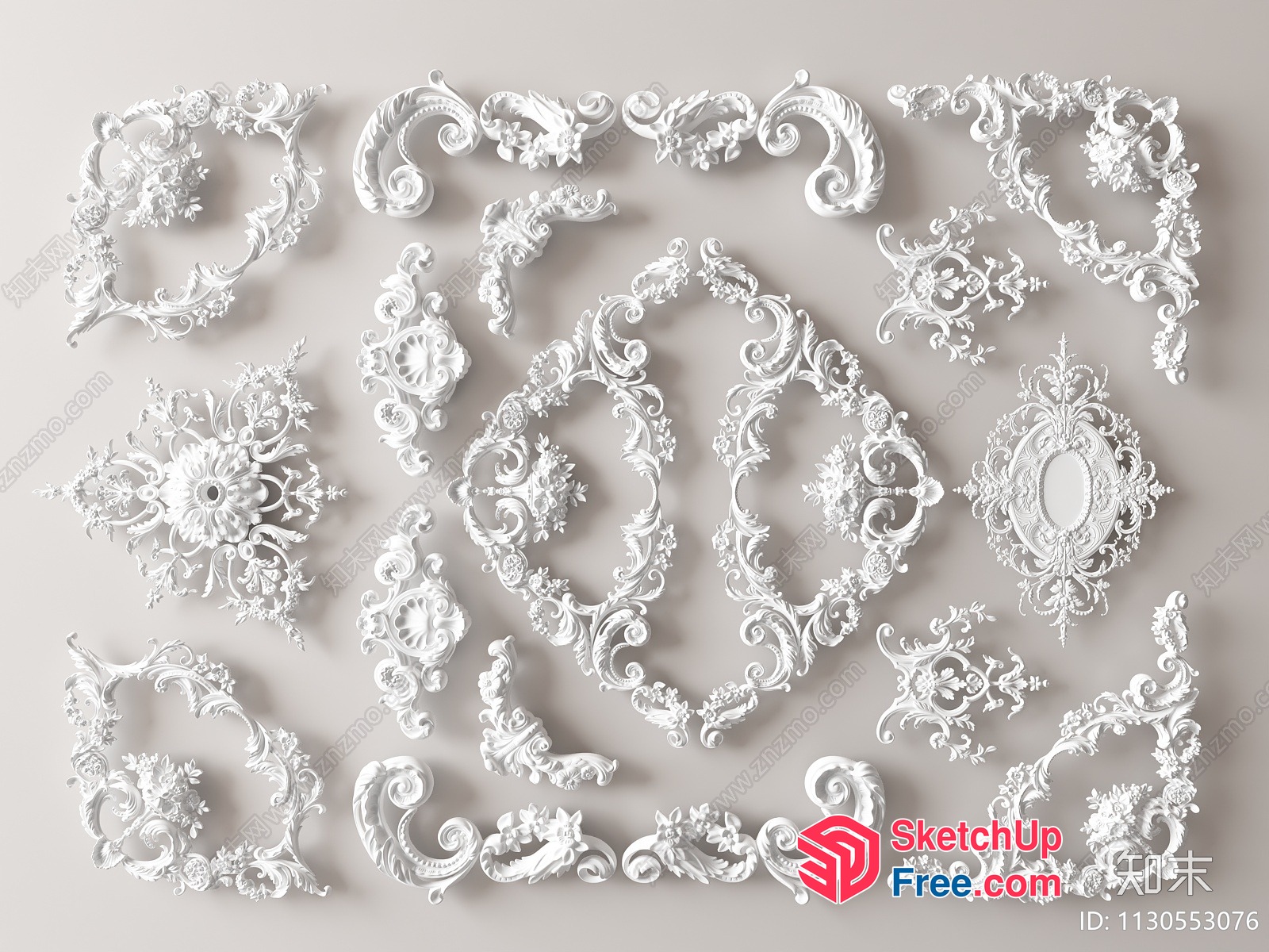 Ornate White Carved Moulding Decorations 3D SketchUp File