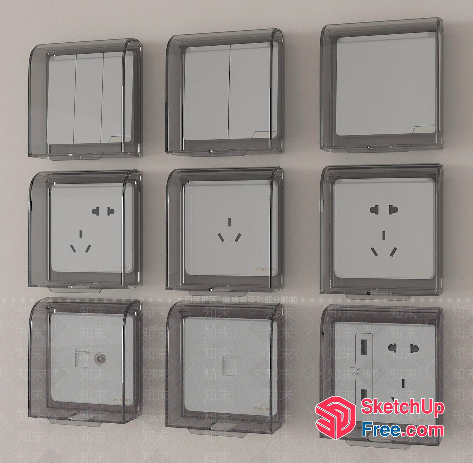 Various Electrical Outlets In Plastic Boxes 3D SketchUp File