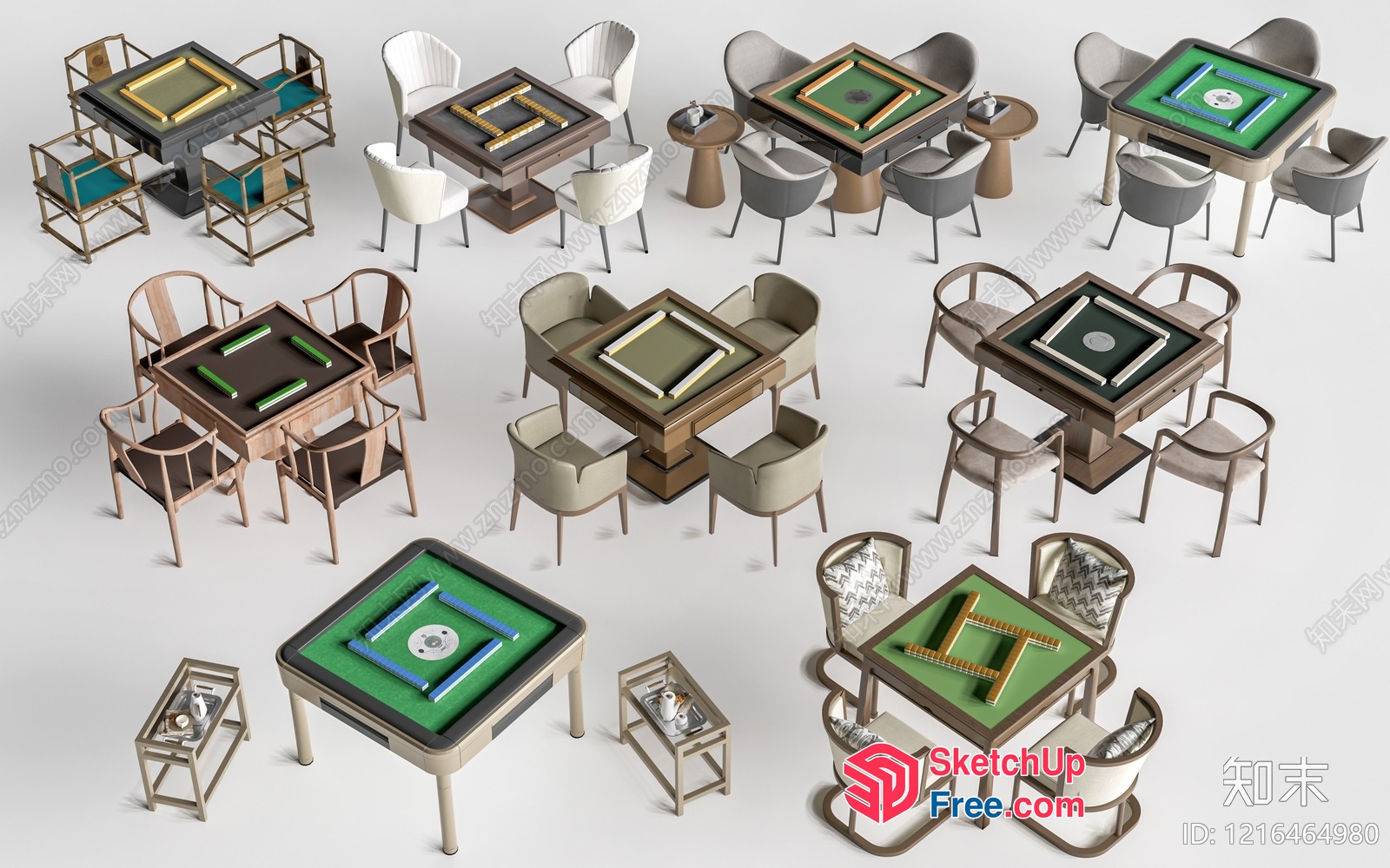 Modern Chinese Game Tables And Chairs Collection 3D SketchUp File