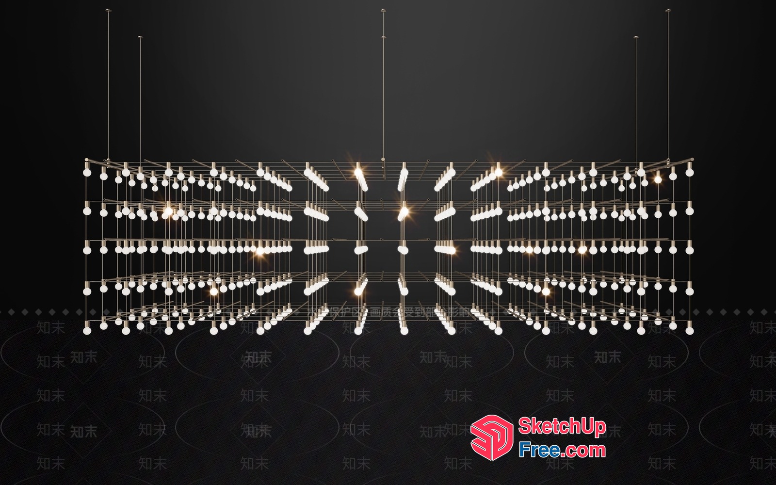 Modern Ceiling Light Fixture With Hanging Bulbs 3D SketchUp File