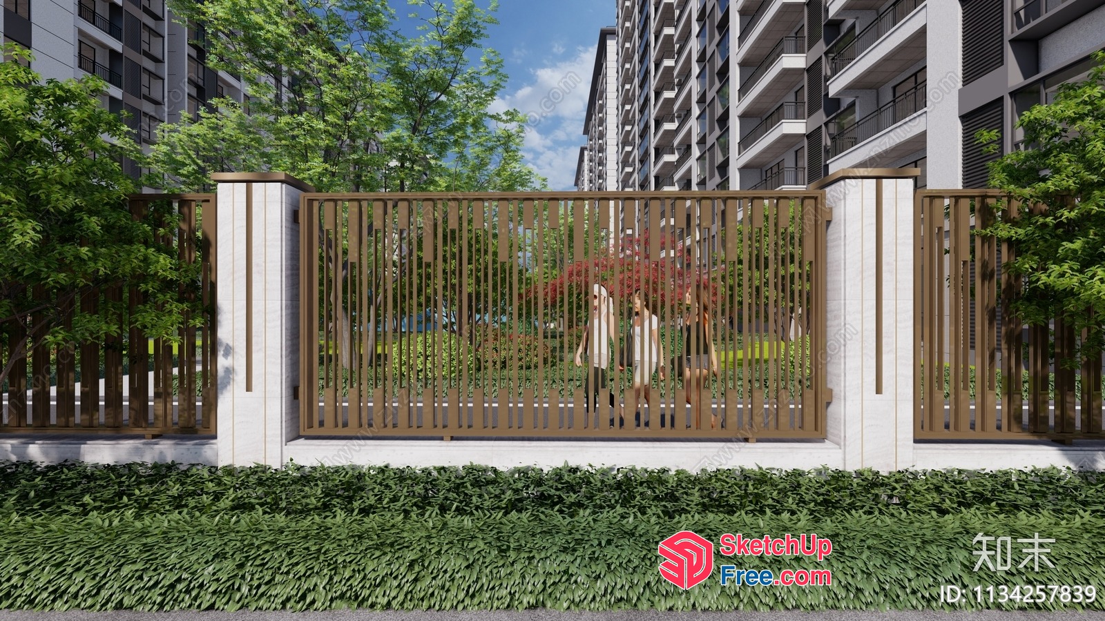 Elegant Residential Building Exterior With Modern Fencing 3D SketchUp File