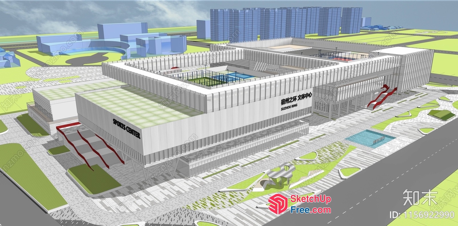 Modern Sports Center With Parking And Office Spaces 3D SketchUp File