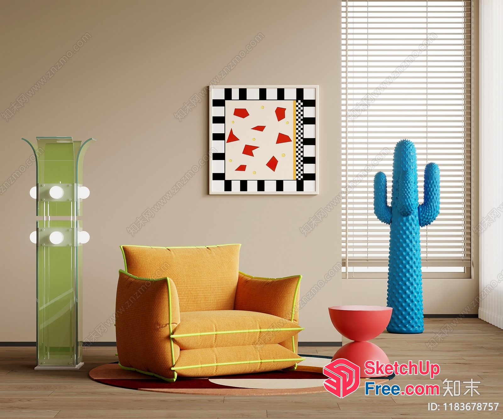 Vibrant 3D Artwork In A Neutral-Toned Room 3D SketchUp File